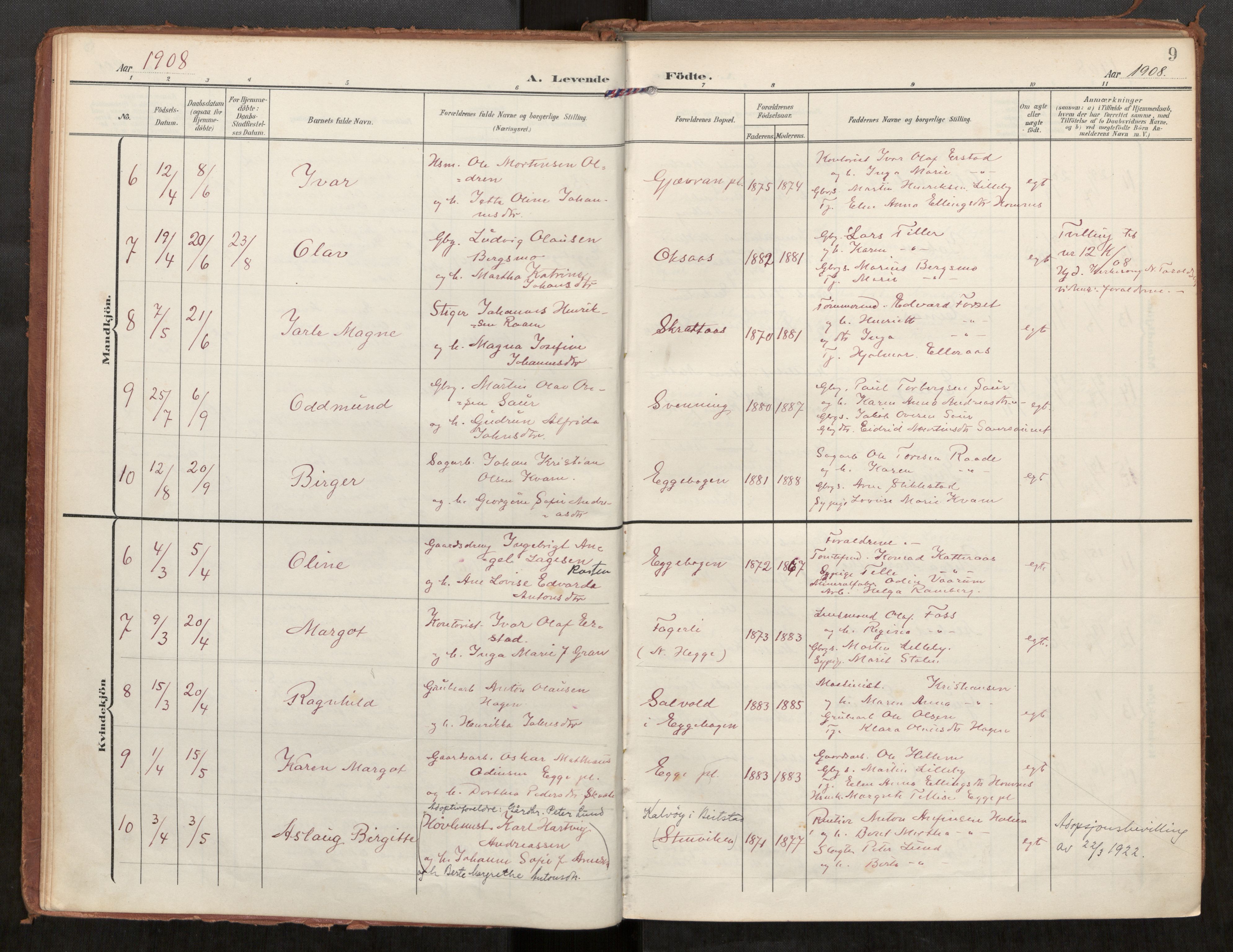 Steinkjer sokneprestkontor, AV/SAT-A-1541/01/H/Ha/Haa/L0002: Ministerialbok nr. 2, 1907-1917, s. 9