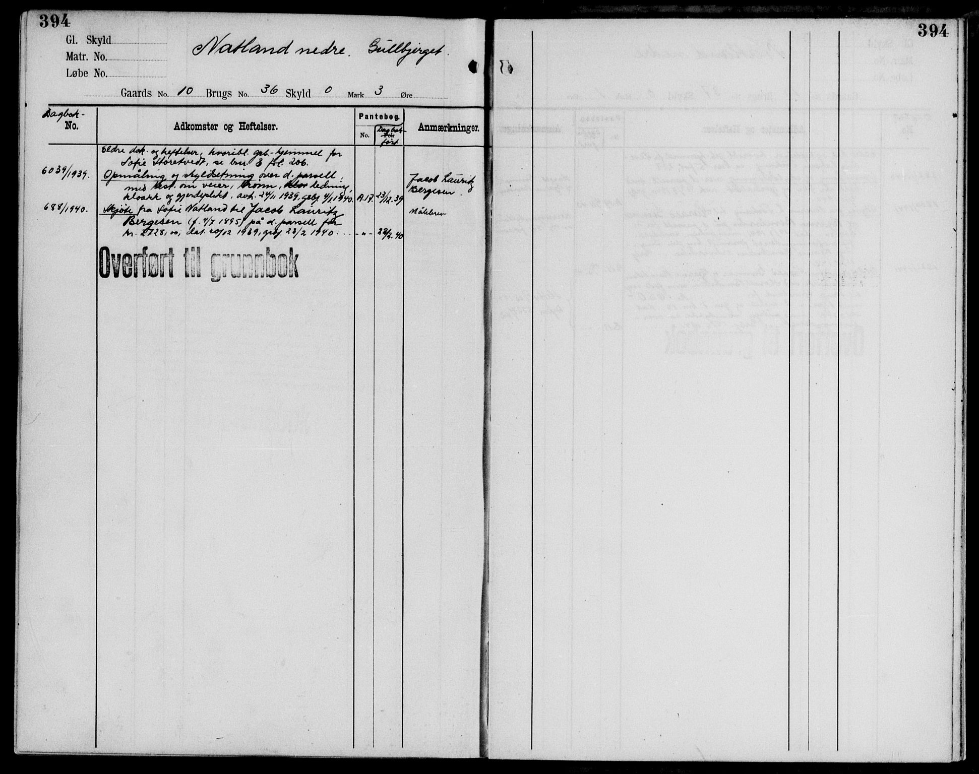 Midhordland sorenskriveri, AV/SAB-A-3001/1/G/Ga/Gab/L0050: Panteregister nr. II.A.b.50, s. 394