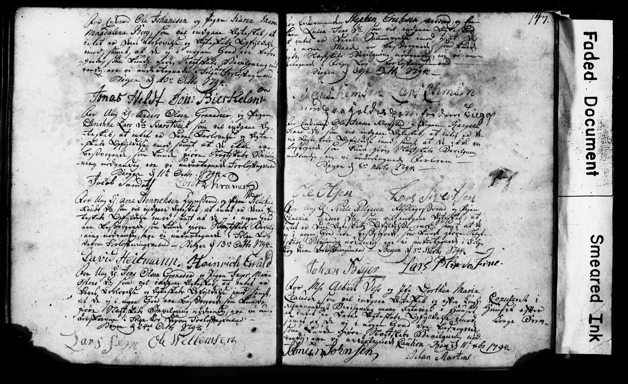 Korskirken sokneprestembete, SAB/A-76101: Forlovererklæringer nr. II.5.1, 1776-1816, s. 147