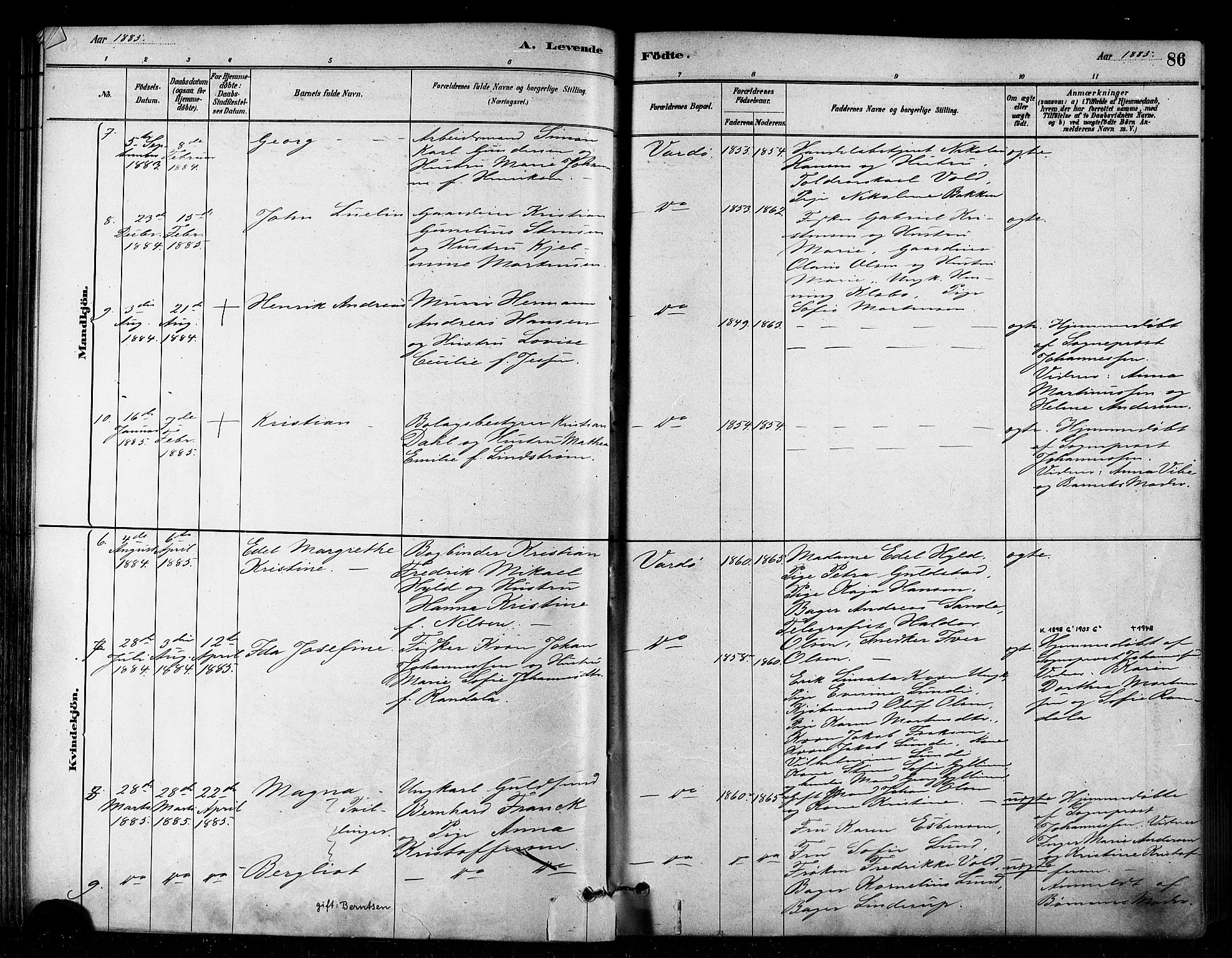 Vardø sokneprestkontor, AV/SATØ-S-1332/H/Ha/L0006kirke: Ministerialbok nr. 6, 1879-1886, s. 86