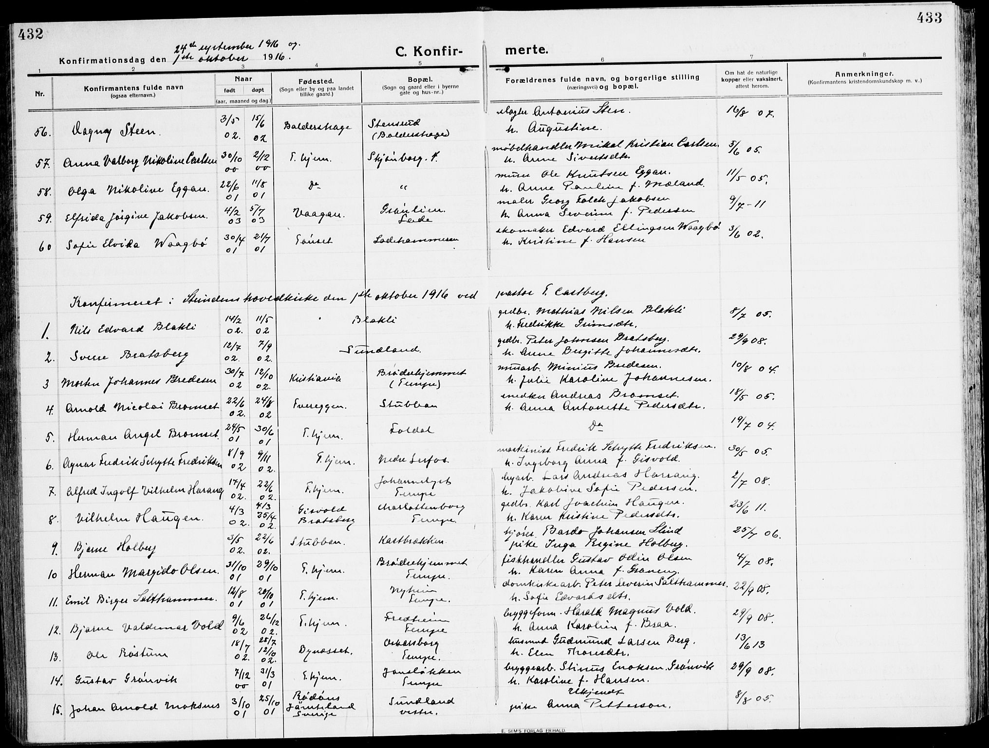 Ministerialprotokoller, klokkerbøker og fødselsregistre - Sør-Trøndelag, SAT/A-1456/607/L0321: Ministerialbok nr. 607A05, 1916-1935, s. 432-433