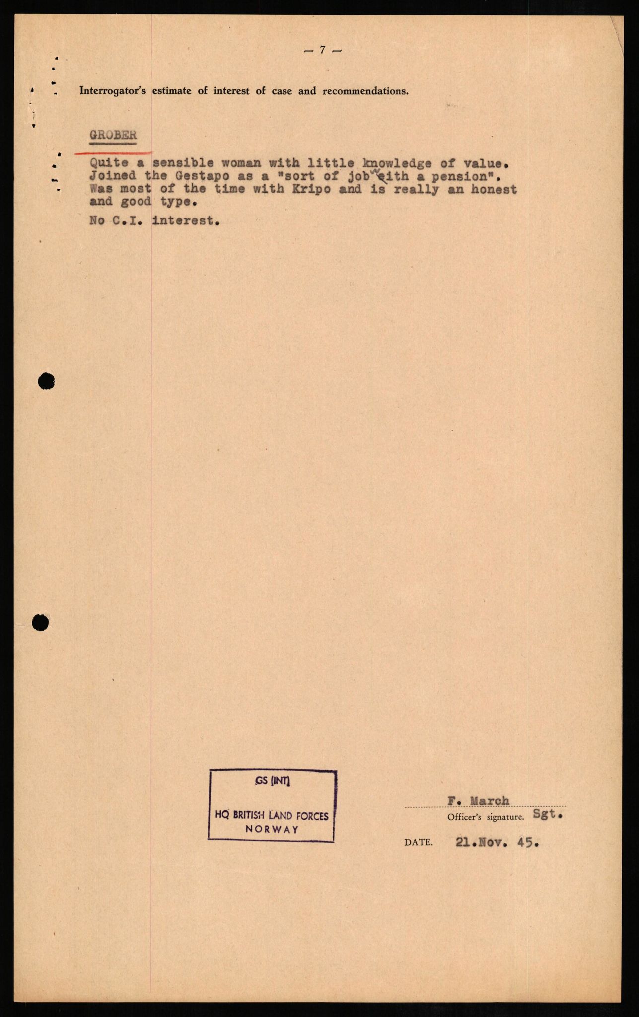 Forsvaret, Forsvarets overkommando II, RA/RAFA-3915/D/Db/L0010: CI Questionaires. Tyske okkupasjonsstyrker i Norge. Tyskere., 1945-1946, s. 219