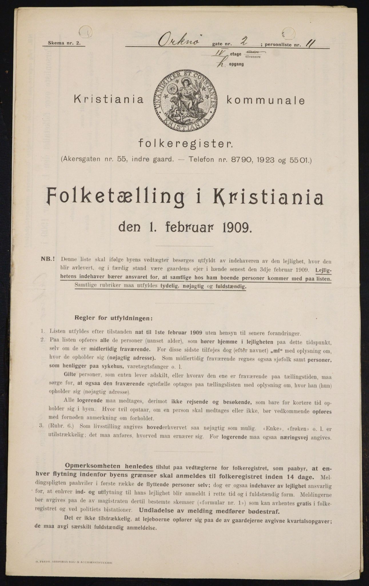 OBA, Kommunal folketelling 1.2.1909 for Kristiania kjøpstad, 1909, s. 68726