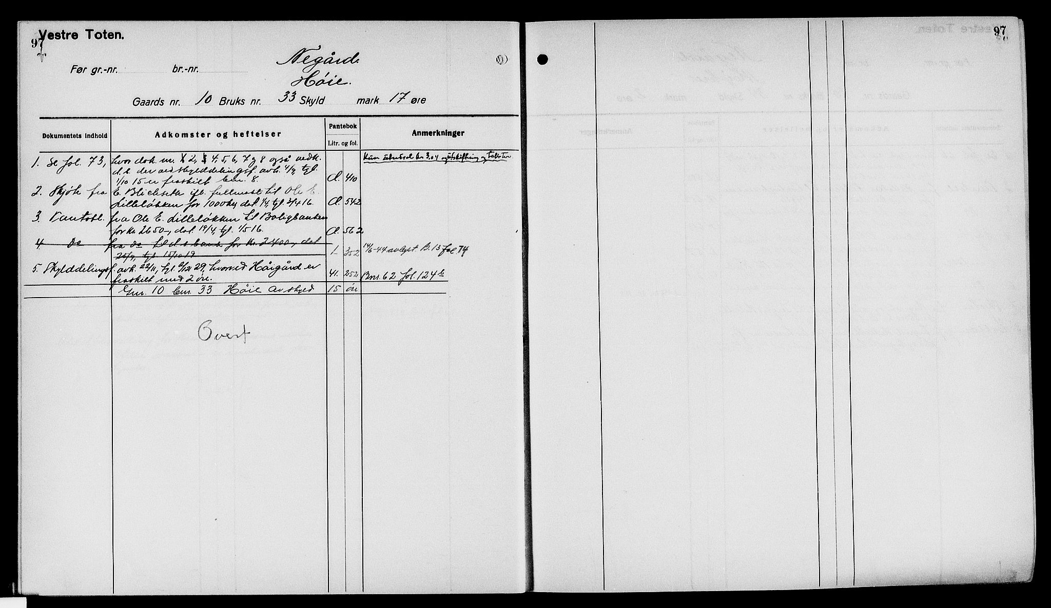 Toten tingrett, AV/SAH-TING-006/H/Ha/Haa/L0040: Panteregister nr. 40, 1925, s. 97