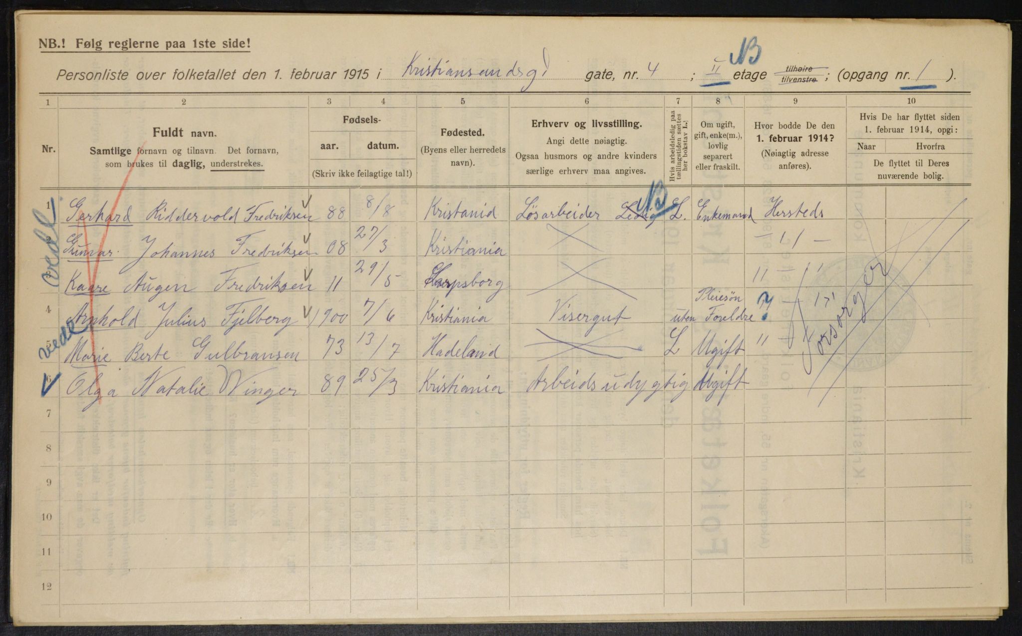 OBA, Kommunal folketelling 1.2.1915 for Kristiania, 1915, s. 53776