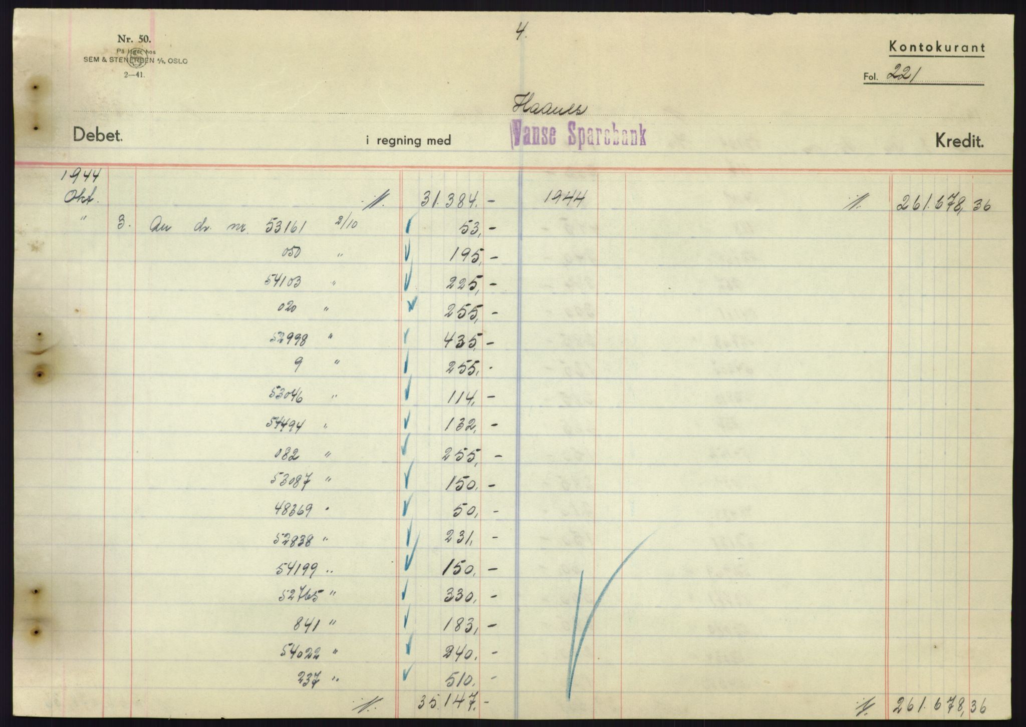 Forsvarsdepartementet, 10. kontor / Oppgjørskontoret, AV/RA-RAFA-1225/D/Db/L0180: Lista oppgjørskontor, 1942-1952, s. 2147