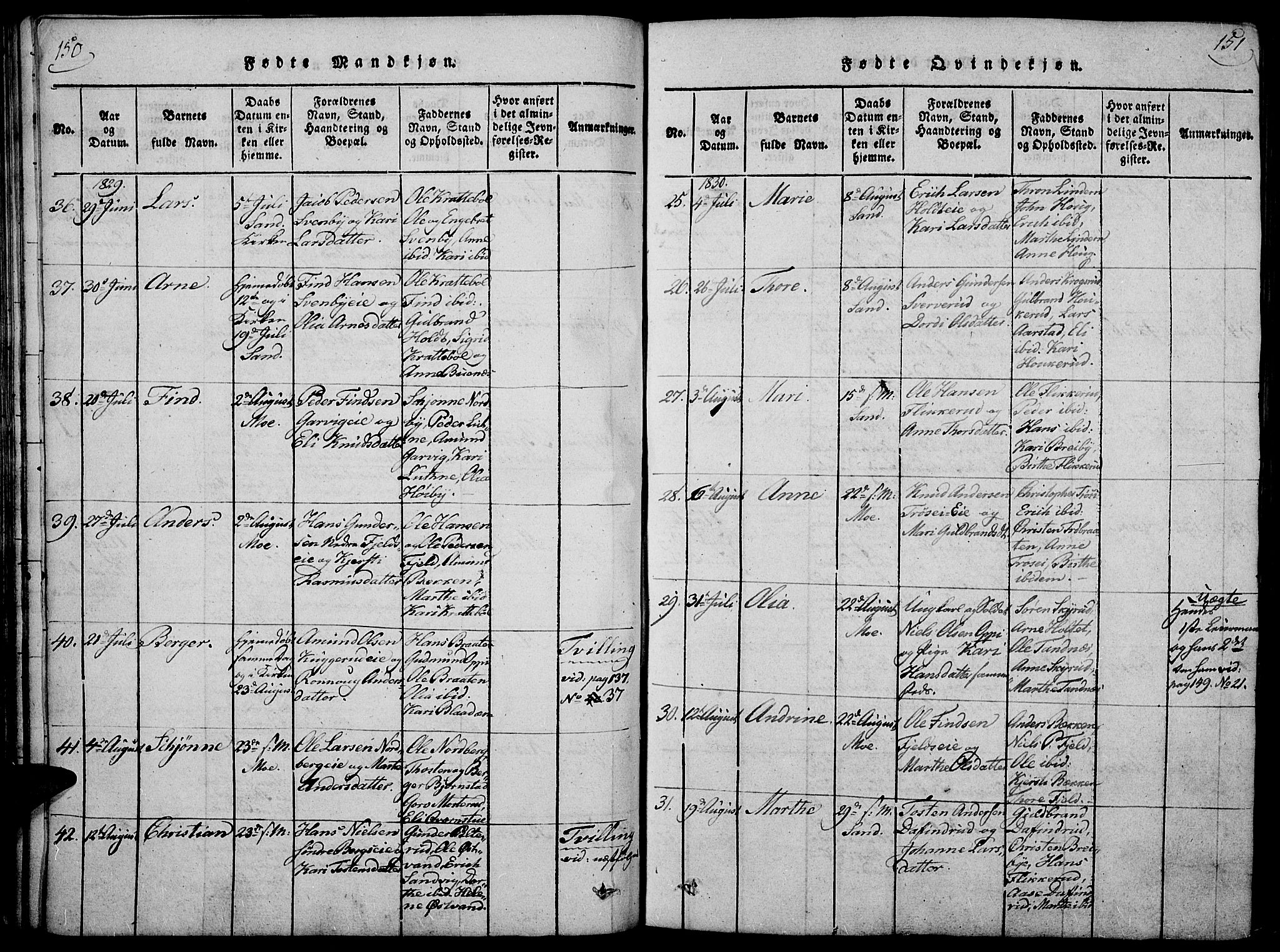 Nord-Odal prestekontor, SAH/PREST-032/H/Ha/Haa/L0001: Ministerialbok nr. 1, 1819-1838, s. 150-151