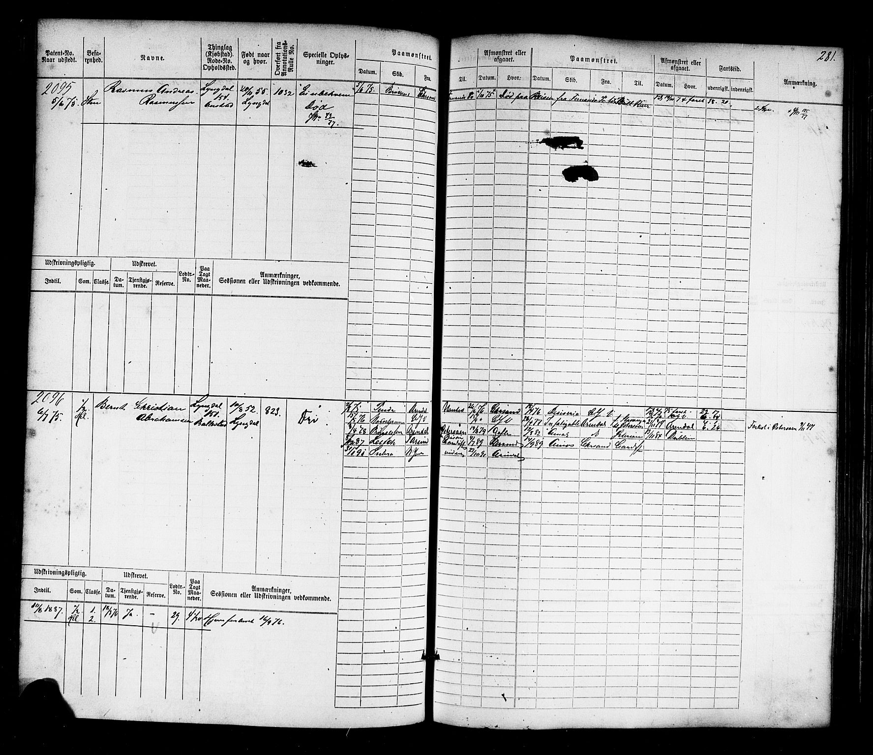 Farsund mønstringskrets, AV/SAK-2031-0017/F/Fb/L0017: Hovedrulle nr 1537-2300, Z-9, 1868-1904, s. 293