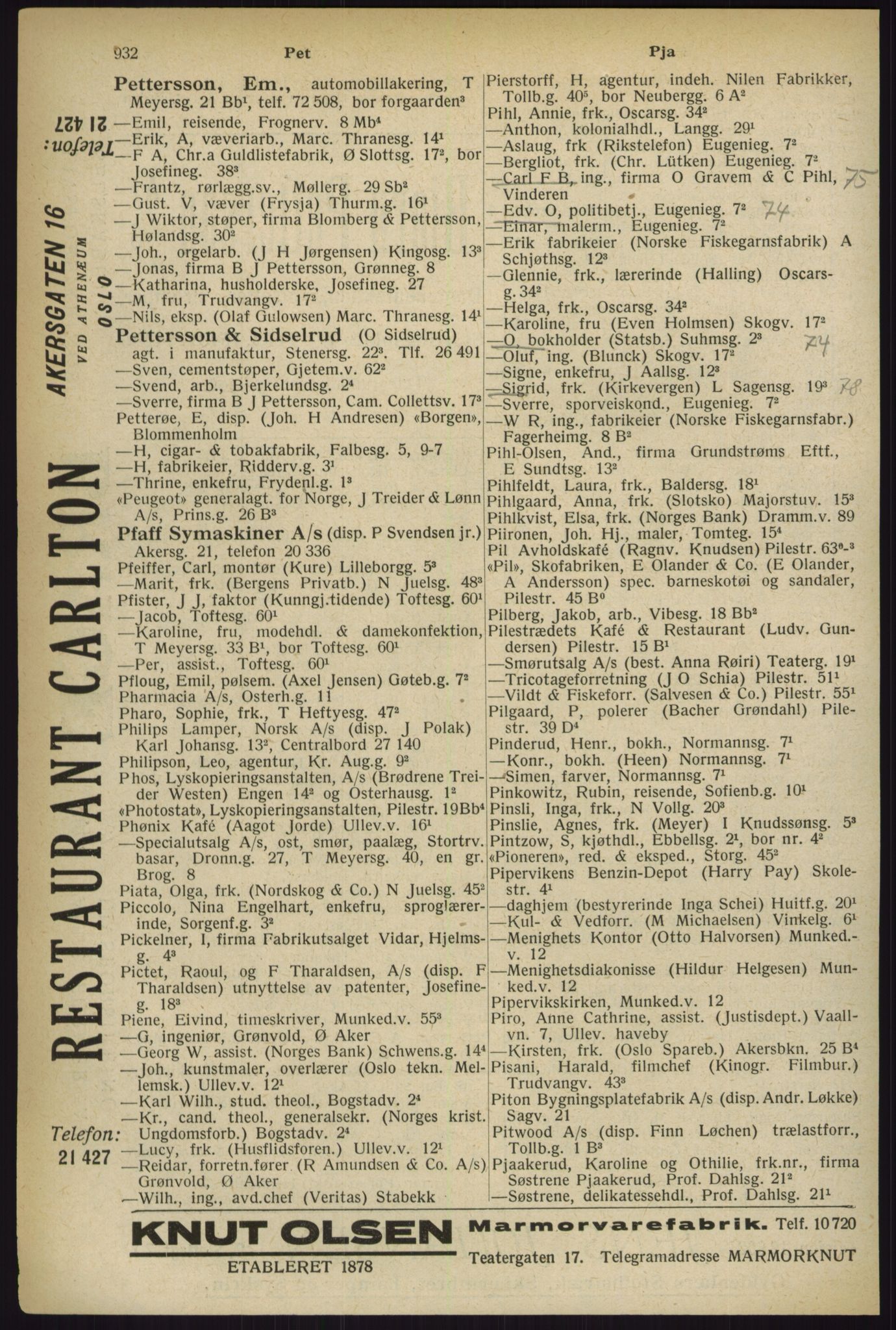 Kristiania/Oslo adressebok, PUBL/-, 1927, s. 932