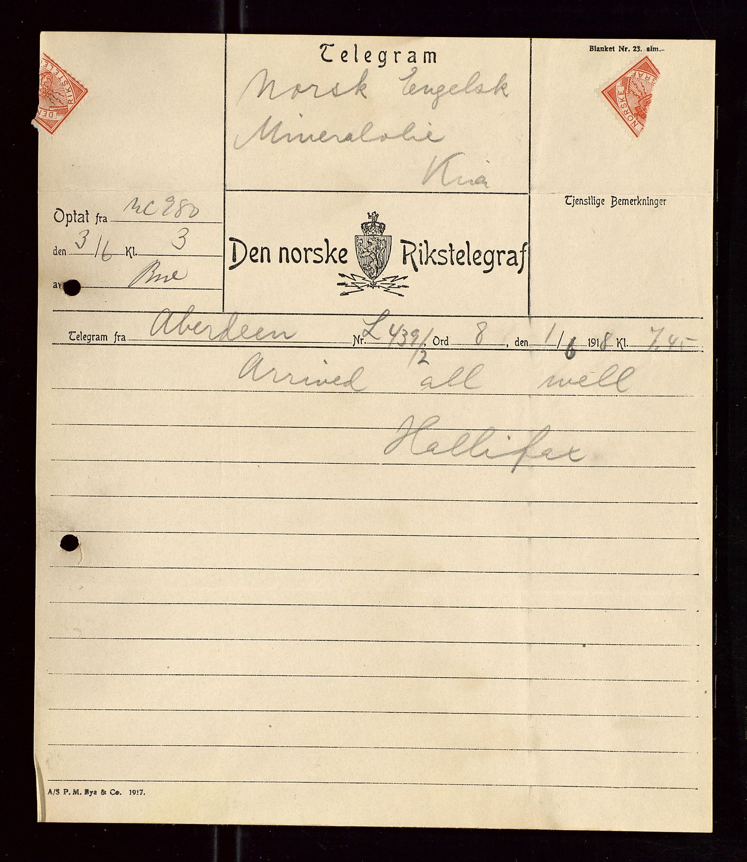 Pa 1521 - A/S Norske Shell, AV/SAST-A-101915/E/Ea/Eaa/L0005: Sjefskorrespondanse, 1918, s. 157
