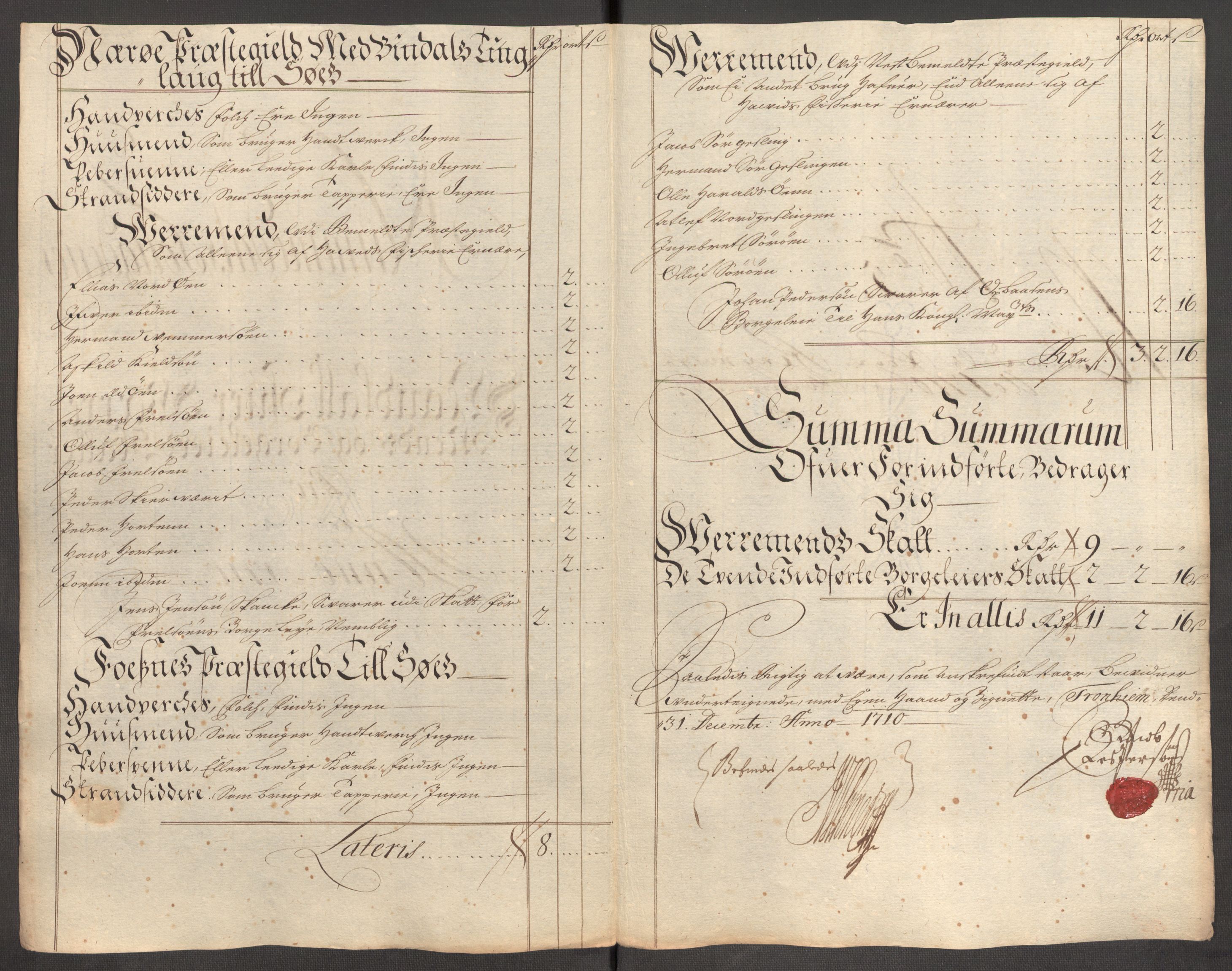 Rentekammeret inntil 1814, Reviderte regnskaper, Fogderegnskap, RA/EA-4092/R64/L4431: Fogderegnskap Namdal, 1709-1710, s. 377