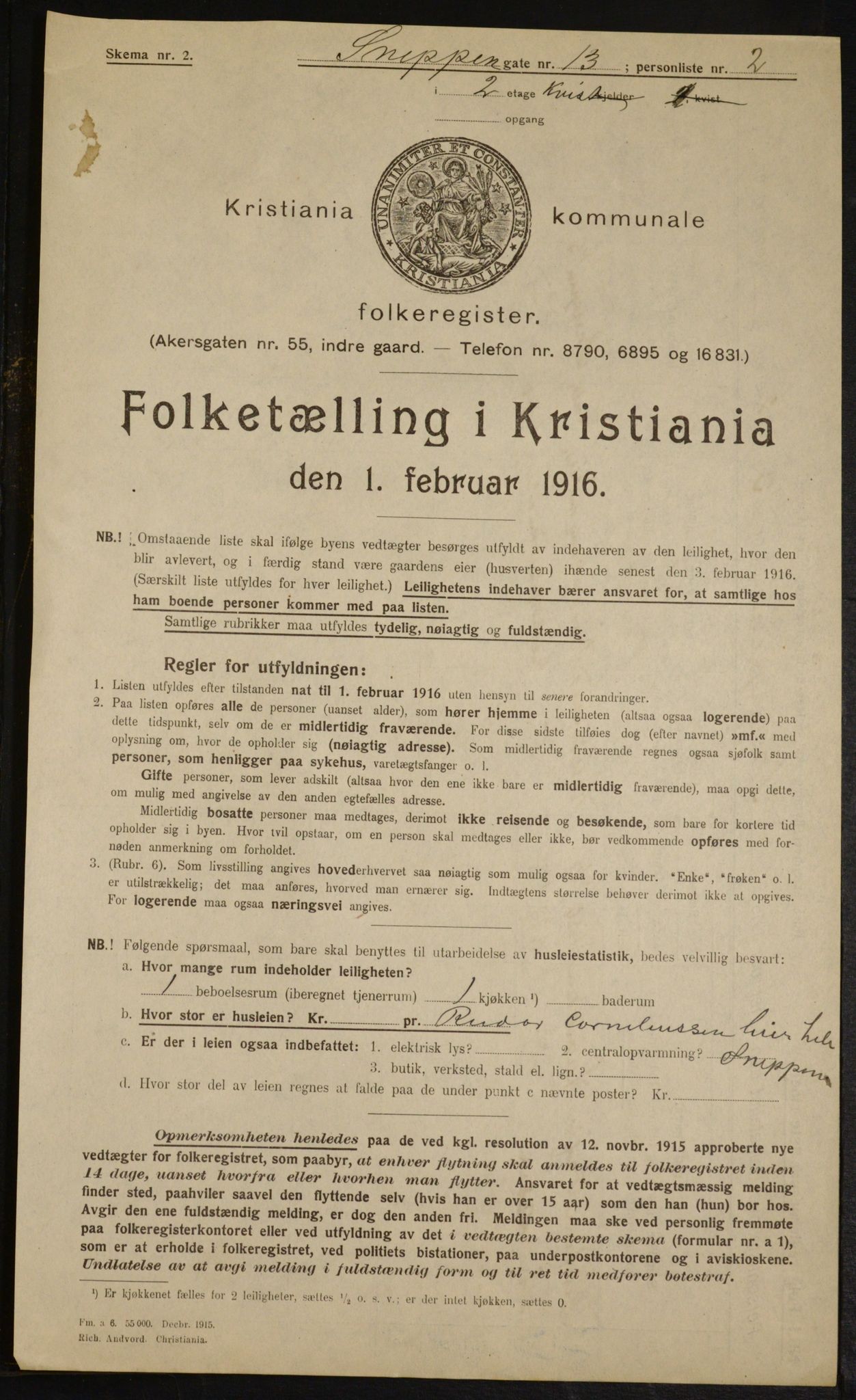 OBA, Kommunal folketelling 1.2.1916 for Kristiania, 1916, s. 100571