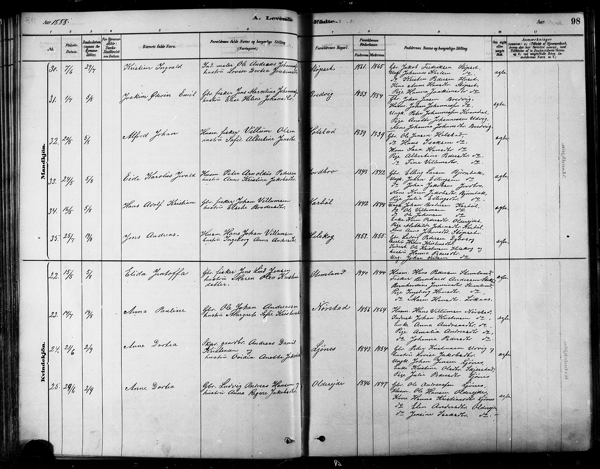 Ministerialprotokoller, klokkerbøker og fødselsregistre - Nordland, SAT/A-1459/852/L0740: Ministerialbok nr. 852A10, 1878-1894, s. 98