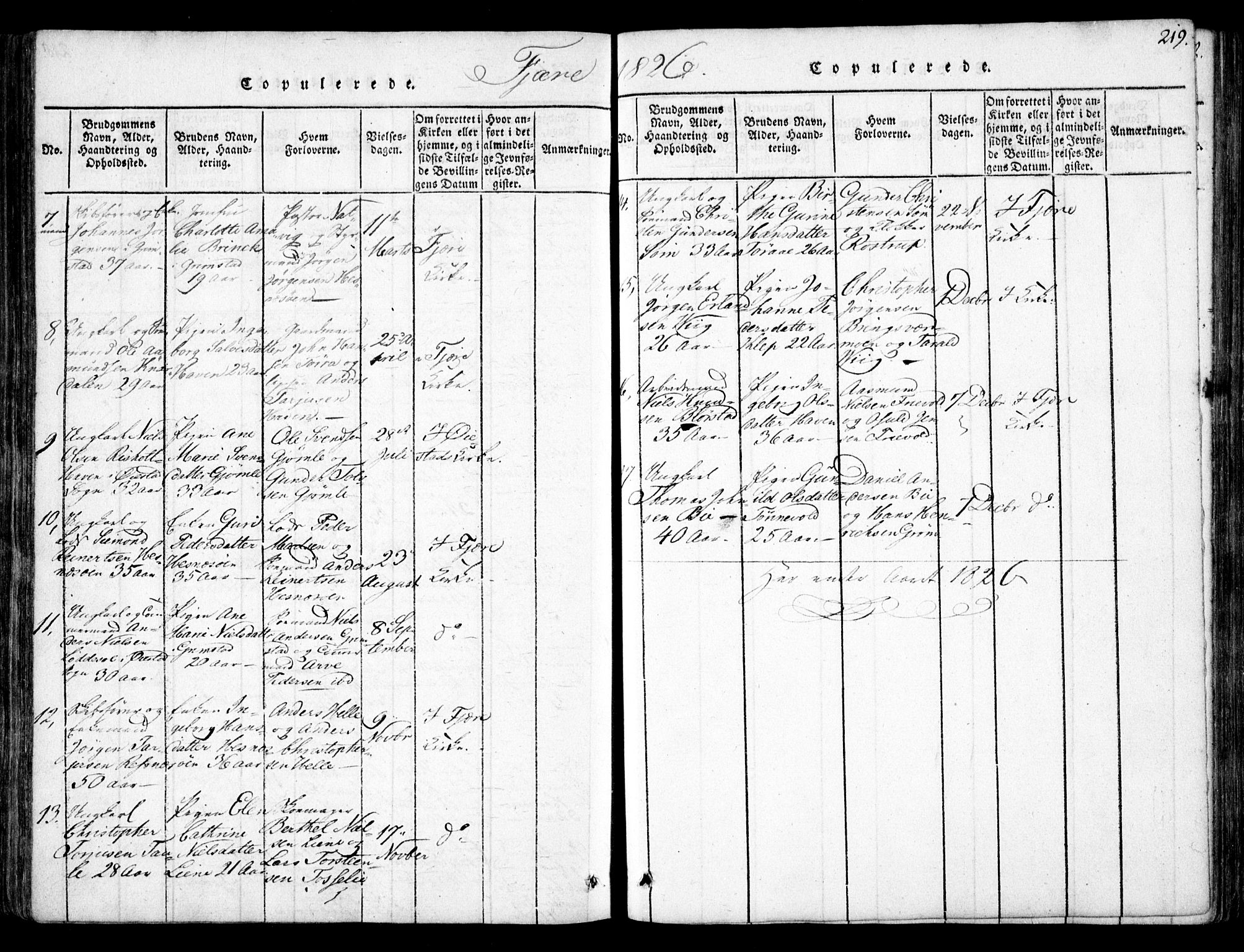 Fjære sokneprestkontor, AV/SAK-1111-0011/F/Fb/L0007: Klokkerbok nr. B 7, 1816-1826, s. 219