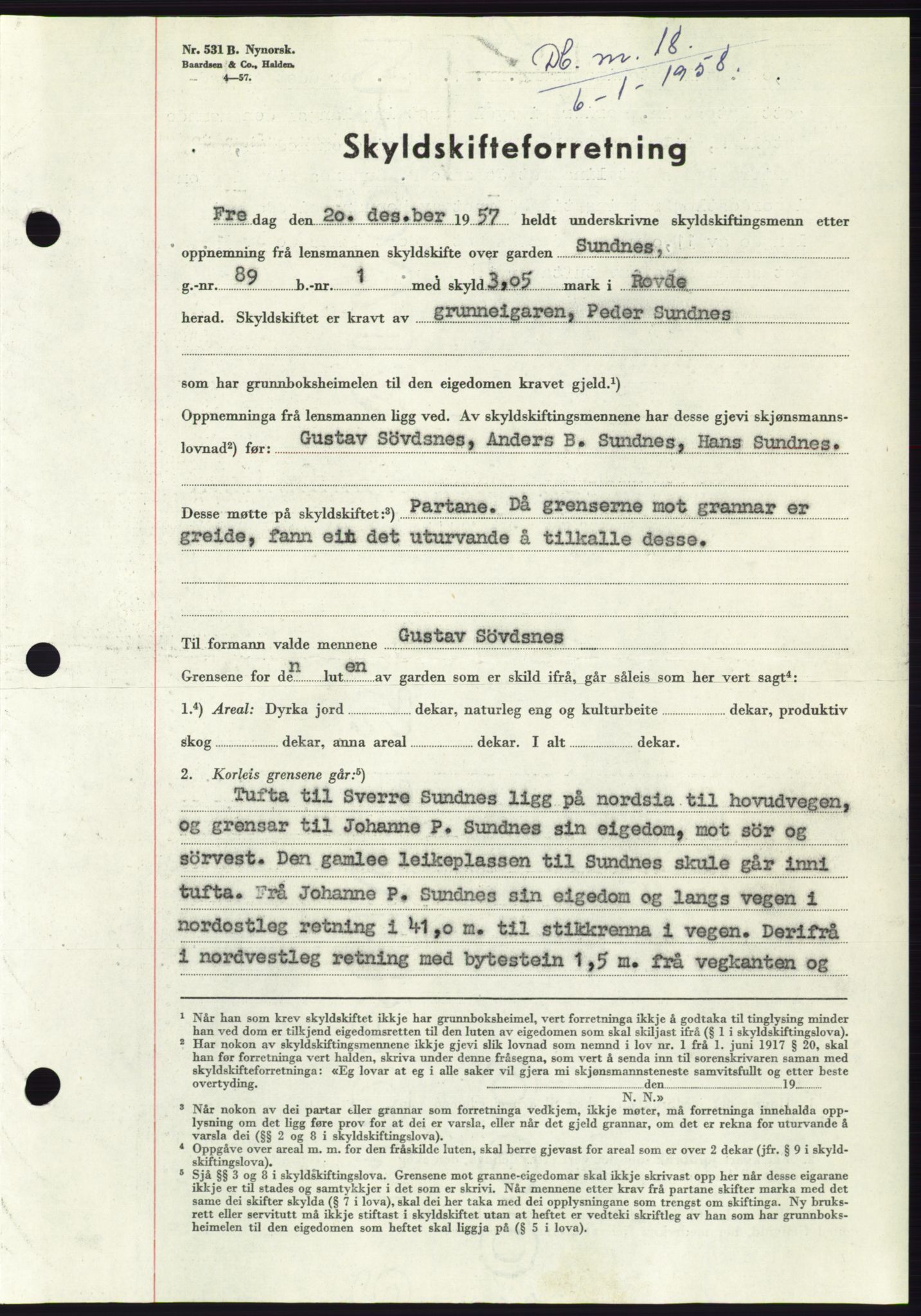 Søre Sunnmøre sorenskriveri, SAT/A-4122/1/2/2C/L0108: Pantebok nr. 34A, 1957-1958, Dagboknr: 18/1958