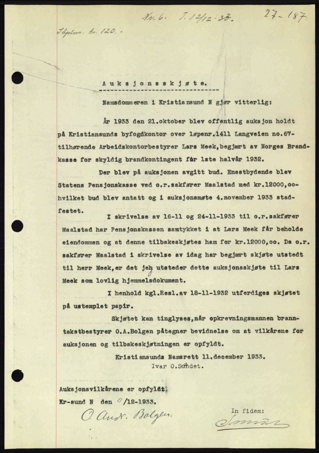 Kristiansund byfogd, SAT/A-4587/A/27: Pantebok nr. 27, 1933-1934, Tingl.dato: 12.12.1933