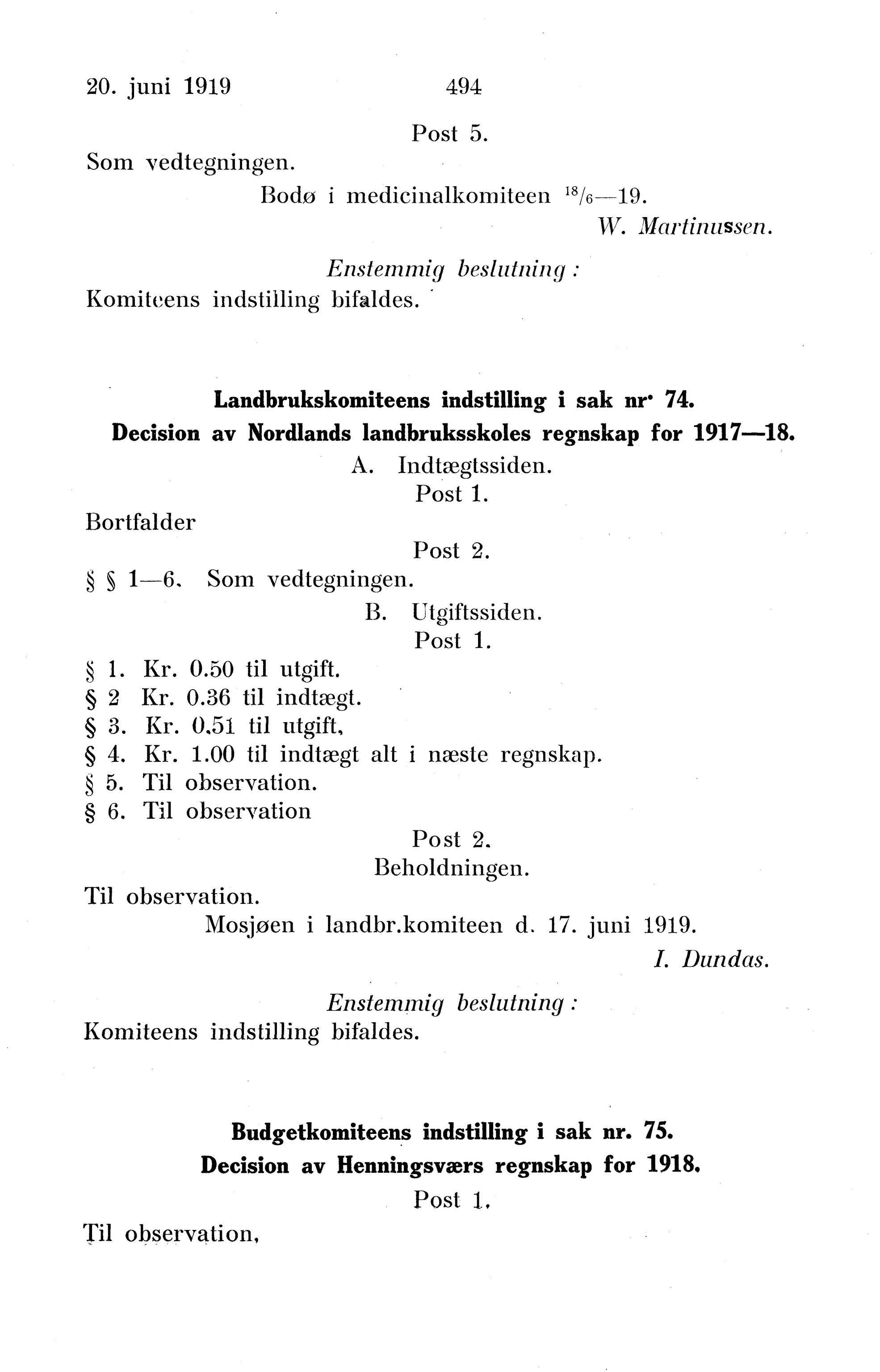 Nordland Fylkeskommune. Fylkestinget, AIN/NFK-17/176/A/Ac/L0042: Fylkestingsforhandlinger 1919, 1919