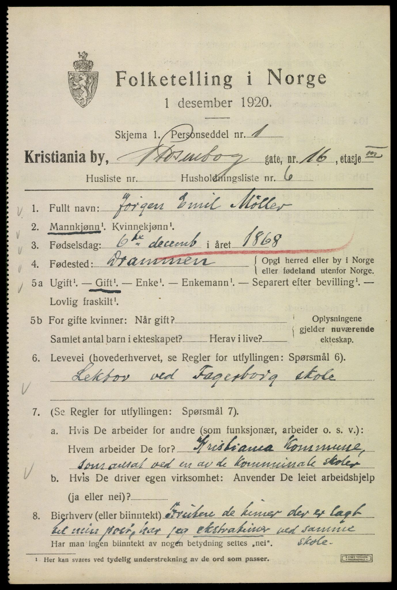 SAO, Folketelling 1920 for 0301 Kristiania kjøpstad, 1920, s. 465081