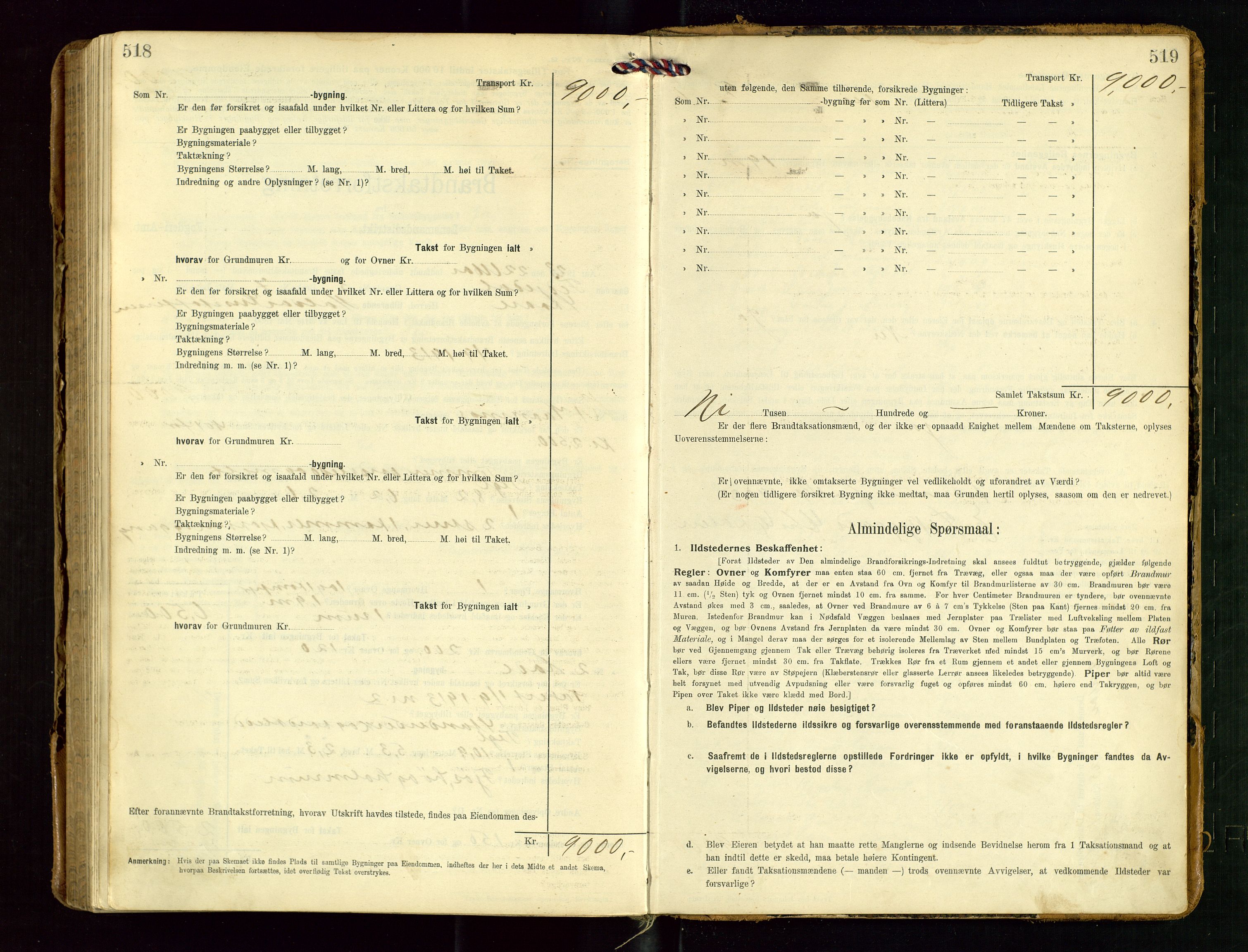 Torvestad lensmannskontor, SAST/A-100307/1/Gob/L0004: "Brandtaxationsprotokol for Torvestad Lensmannsdistrikt", 1909-1923, s. 518-519