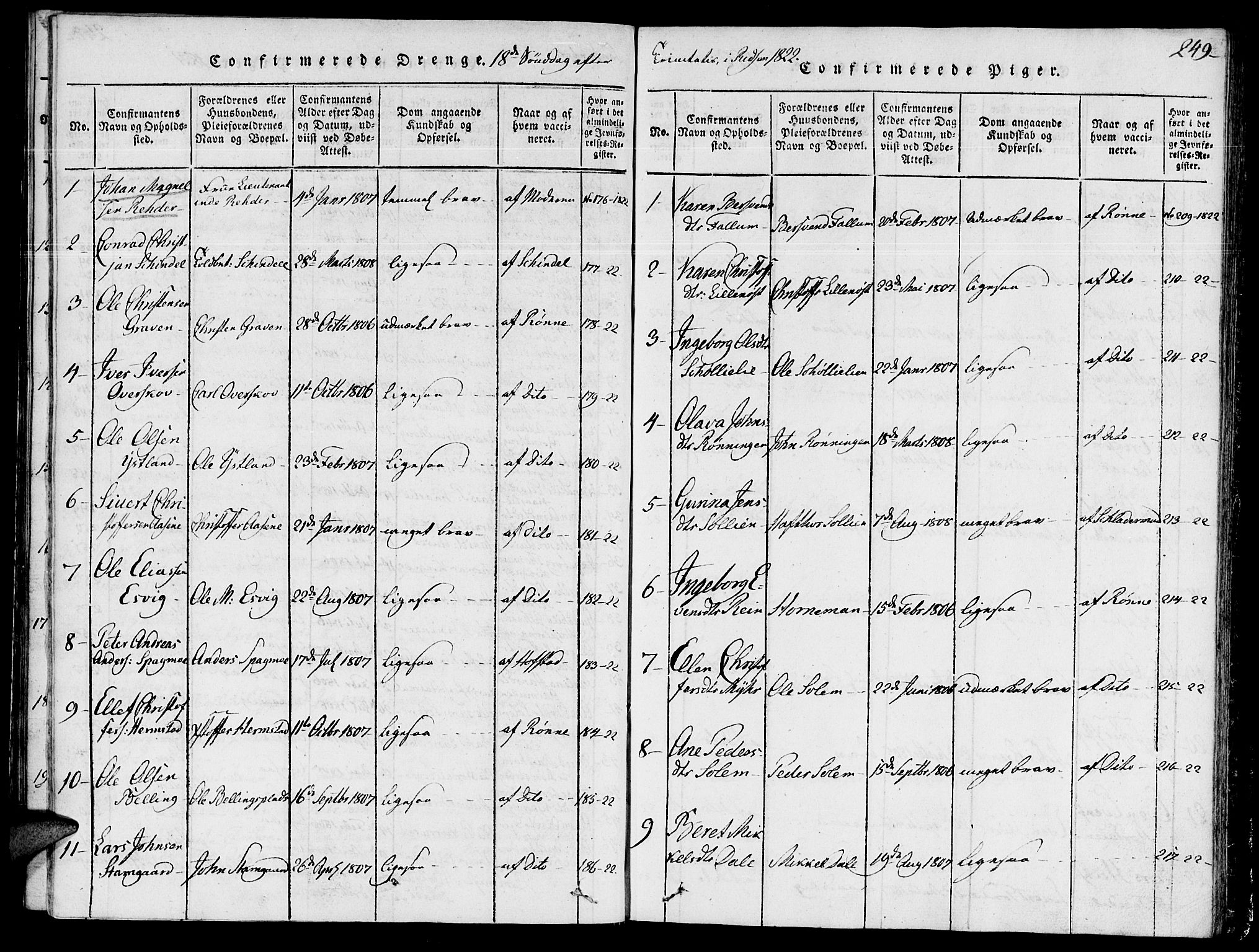 Ministerialprotokoller, klokkerbøker og fødselsregistre - Sør-Trøndelag, AV/SAT-A-1456/646/L0608: Ministerialbok nr. 646A06, 1816-1825, s. 249