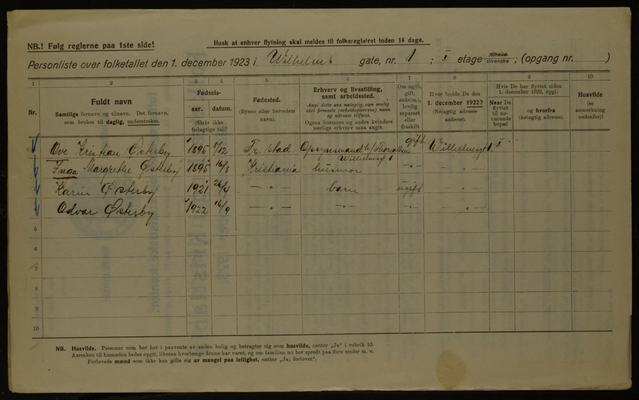 OBA, Kommunal folketelling 1.12.1923 for Kristiania, 1923, s. 141440