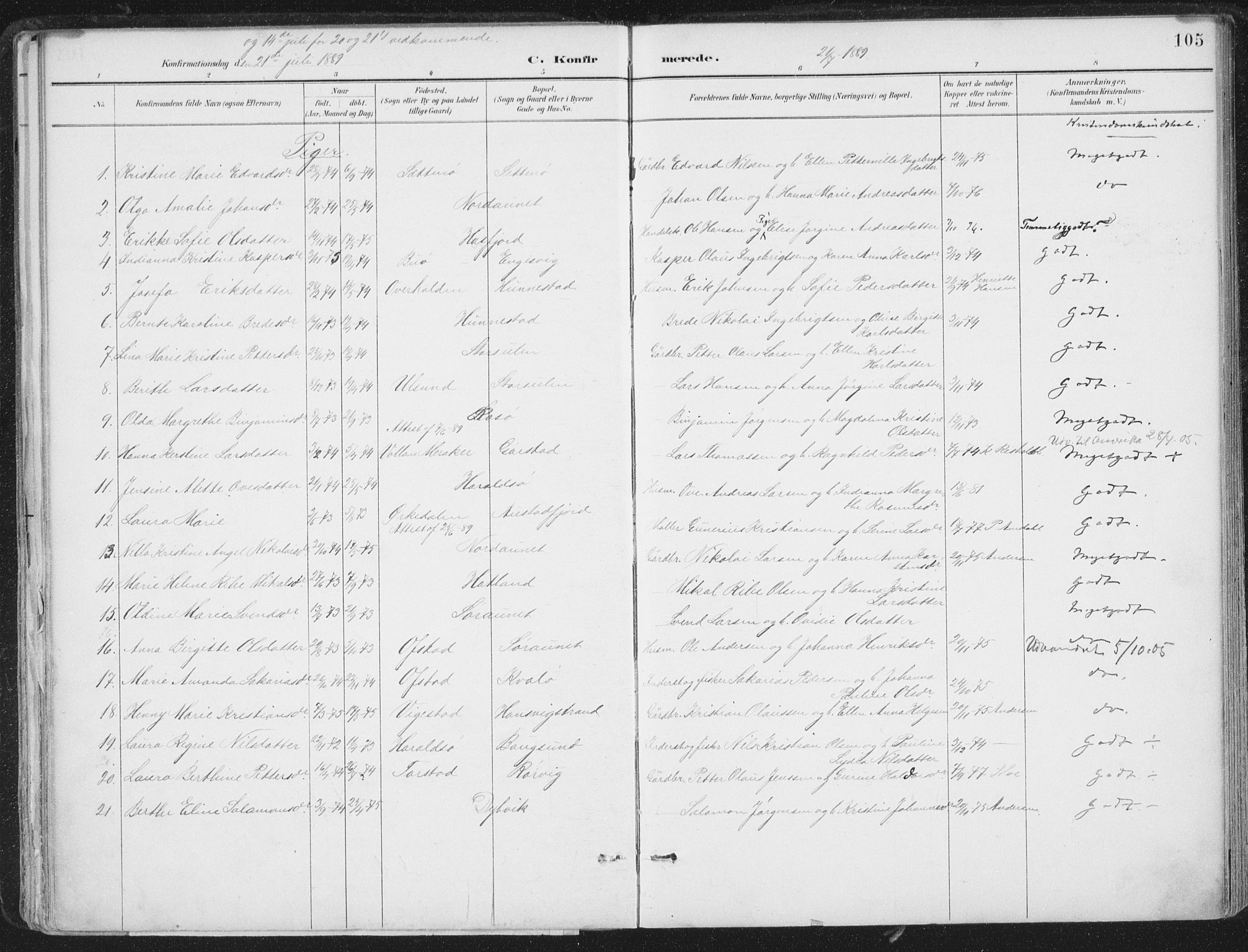 Ministerialprotokoller, klokkerbøker og fødselsregistre - Nord-Trøndelag, SAT/A-1458/786/L0687: Ministerialbok nr. 786A03, 1888-1898, s. 105