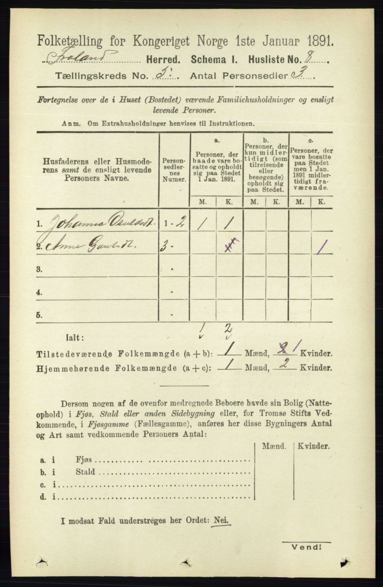 RA, Folketelling 1891 for 0919 Froland herred, 1891, s. 1730