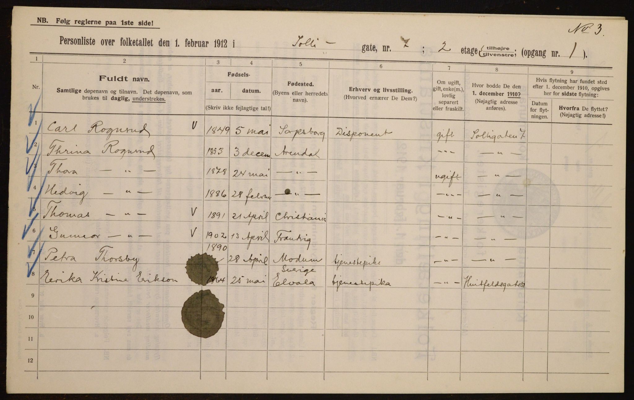 OBA, Kommunal folketelling 1.2.1912 for Kristiania, 1912, s. 100022