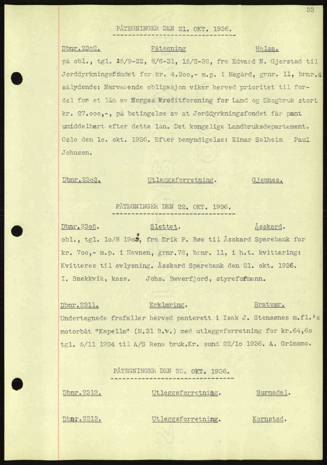 Nordmøre sorenskriveri, SAT/A-4132/1/2/2Ca: Pantebok nr. C80, 1936-1939, Dagboknr: 2302/1936