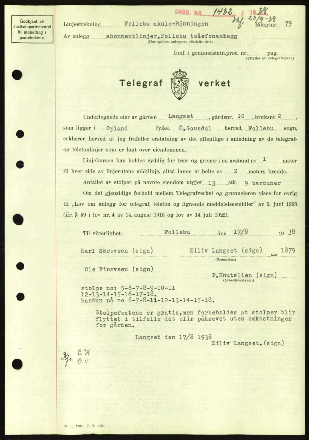 Sør-Gudbrandsdal tingrett, SAH/TING-004/H/Hb/Hbd/L0005: Pantebok nr. A5, 1938-1939, Dagboknr: 1432/1938