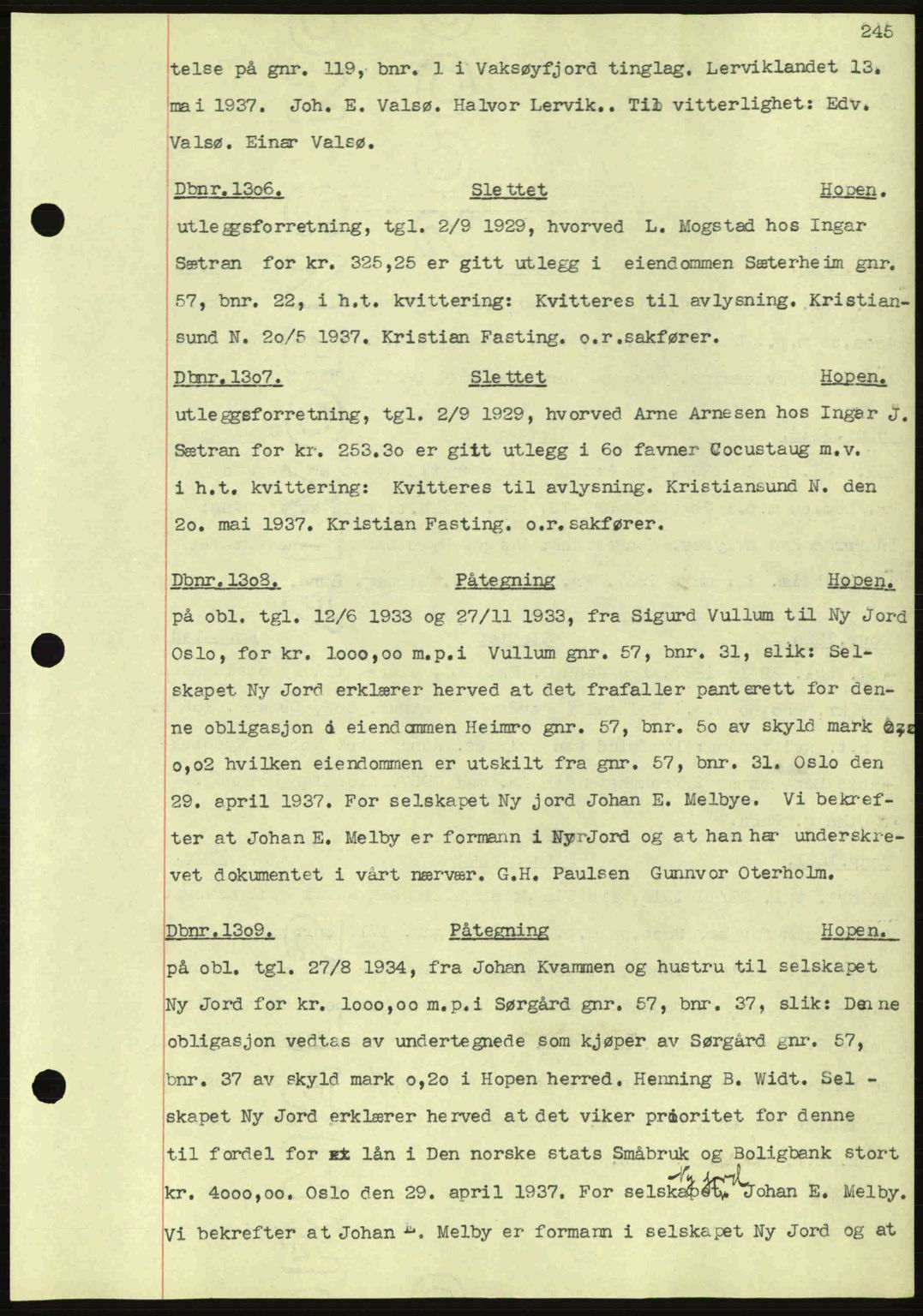 Nordmøre sorenskriveri, SAT/A-4132/1/2/2Ca: Pantebok nr. C80, 1936-1939, Dagboknr: 1306/1937