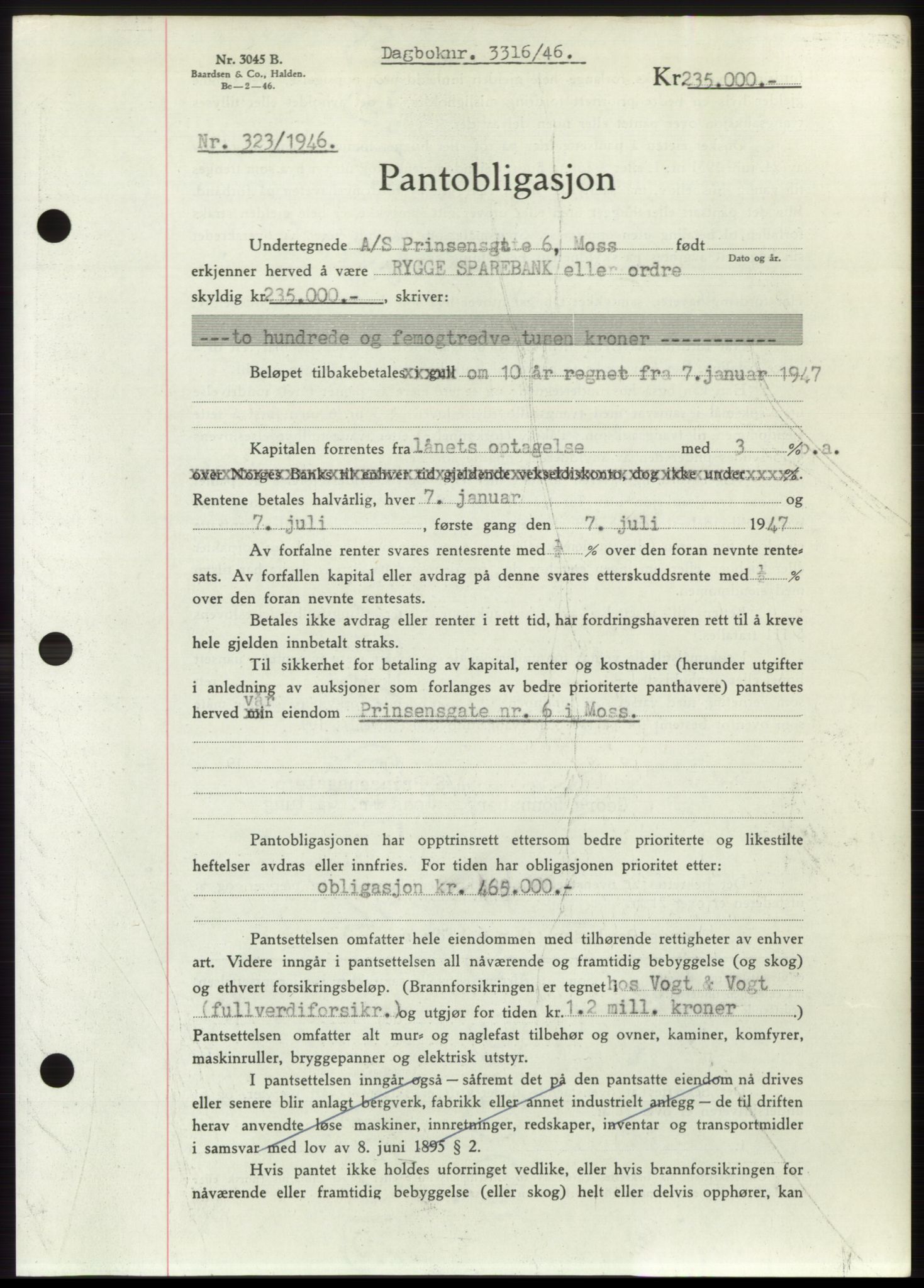 Moss sorenskriveri, SAO/A-10168: Pantebok nr. B16, 1946-1947, Dagboknr: 3316/1946