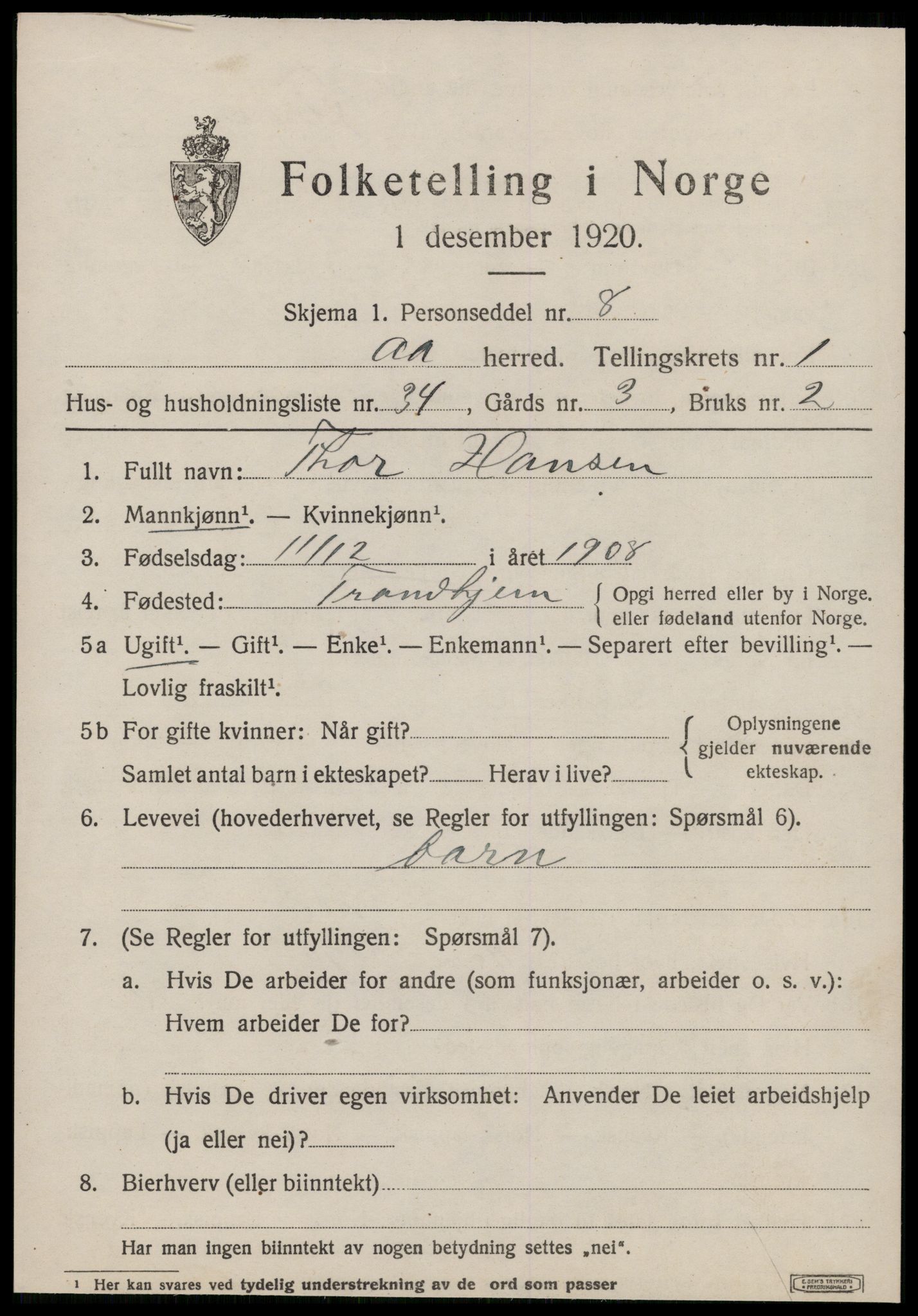 SAT, Folketelling 1920 for 1630 Å herred, 1920, s. 1400