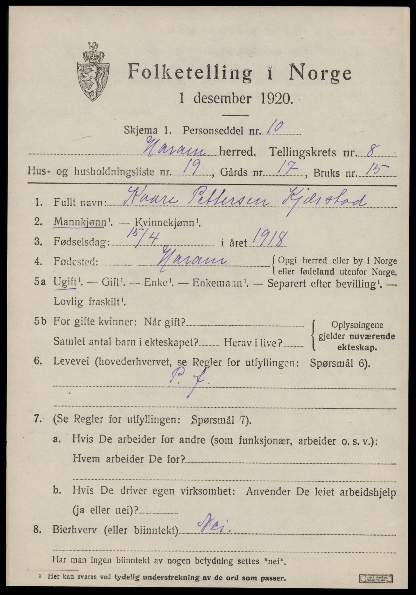 SAT, Folketelling 1920 for 1534 Haram herred, 1920, s. 4793