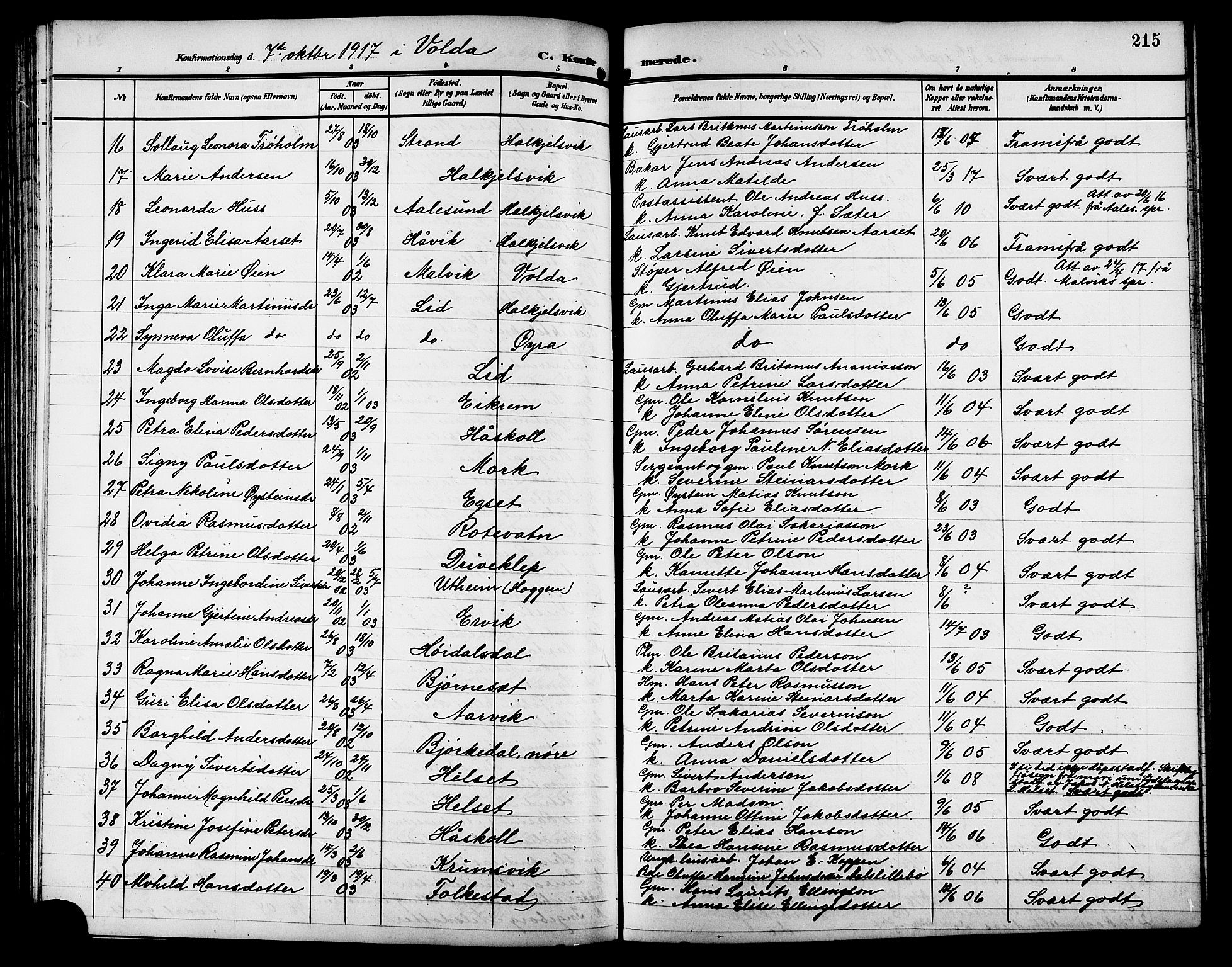 Ministerialprotokoller, klokkerbøker og fødselsregistre - Møre og Romsdal, AV/SAT-A-1454/511/L0159: Klokkerbok nr. 511C05, 1902-1920, s. 215