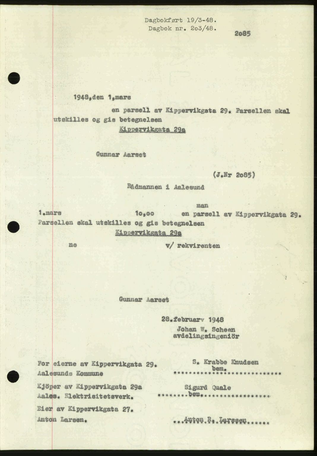 Ålesund byfogd, AV/SAT-A-4384: Pantebok nr. 37A (1), 1947-1949, Dagboknr: 203/1948