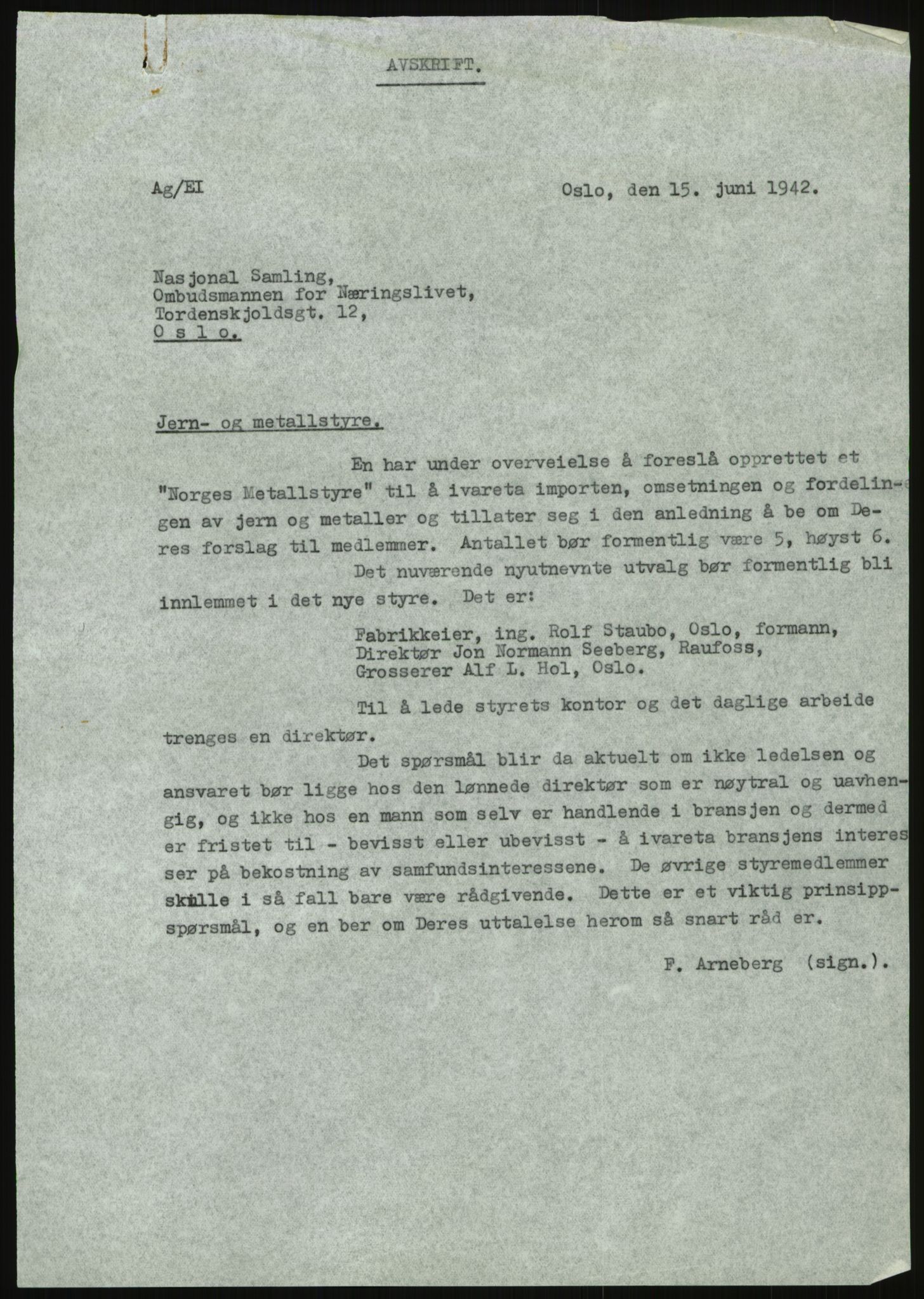 Direktoratet for industriforsyning, Sekretariatet, RA/S-4153/D/Df/L0054: 9. Metallkontoret, 1940-1945, s. 1661