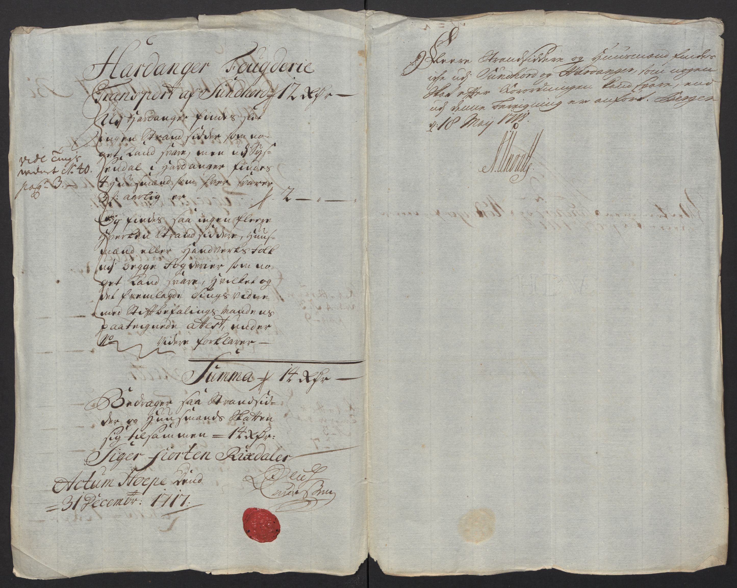 Rentekammeret inntil 1814, Reviderte regnskaper, Fogderegnskap, AV/RA-EA-4092/R48/L2994: Fogderegnskap Sunnhordland og Hardanger, 1717, s. 60