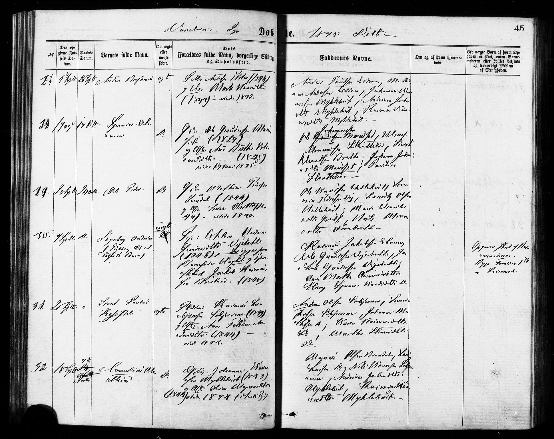 Ministerialprotokoller, klokkerbøker og fødselsregistre - Møre og Romsdal, AV/SAT-A-1454/501/L0007: Ministerialbok nr. 501A07, 1868-1884, s. 45