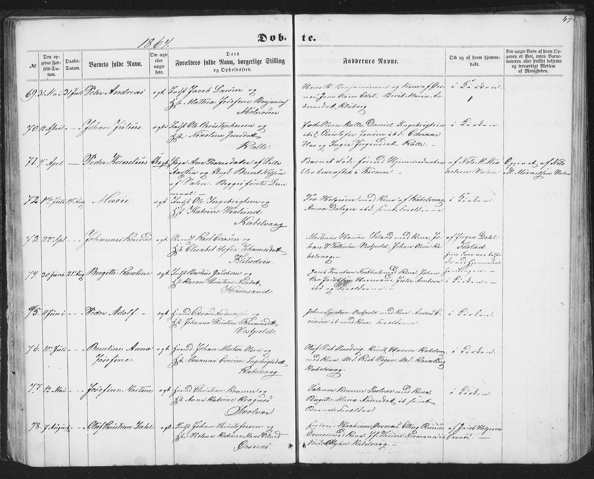 Ministerialprotokoller, klokkerbøker og fødselsregistre - Nordland, SAT/A-1459/874/L1073: Klokkerbok nr. 874C02, 1860-1870, s. 47