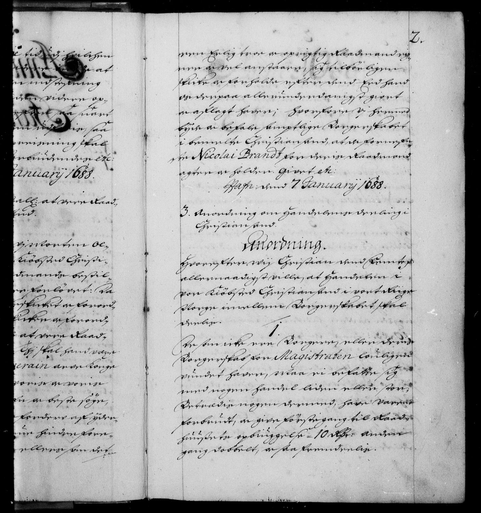 Danske Kanselli 1572-1799, RA/EA-3023/F/Fc/Fca/Fcaa/L0015: Norske registre (mikrofilm), 1688-1691, s. 2a