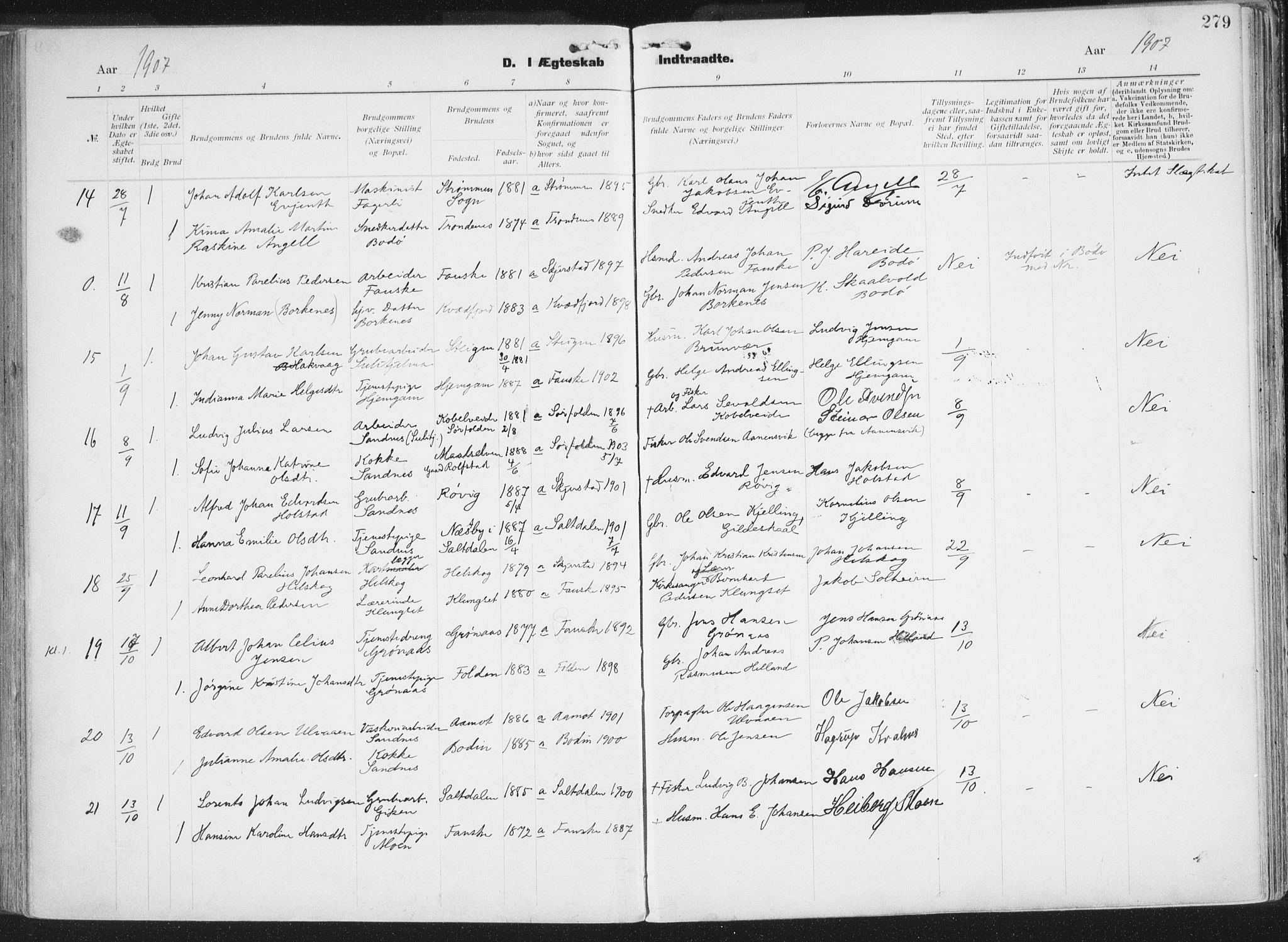 Ministerialprotokoller, klokkerbøker og fødselsregistre - Nordland, AV/SAT-A-1459/849/L0696: Ministerialbok nr. 849A08, 1898-1910, s. 279