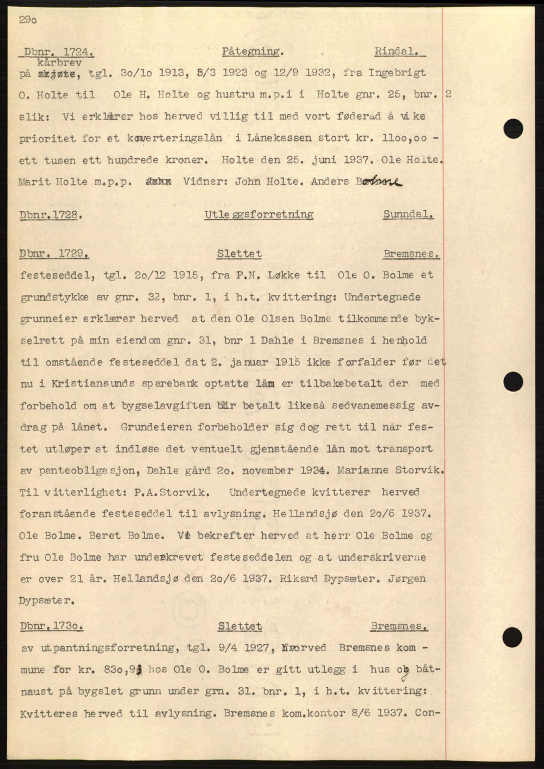 Nordmøre sorenskriveri, SAT/A-4132/1/2/2Ca: Pantebok nr. C80, 1936-1939, Dagboknr: 1724/1937