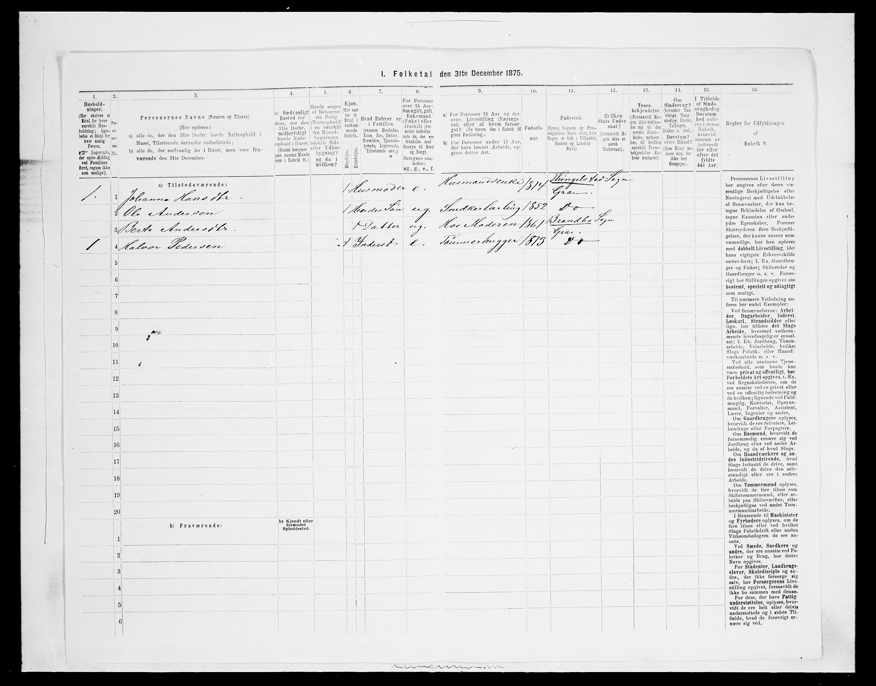 SAH, Folketelling 1875 for 0534P Gran prestegjeld, 1875, s. 550