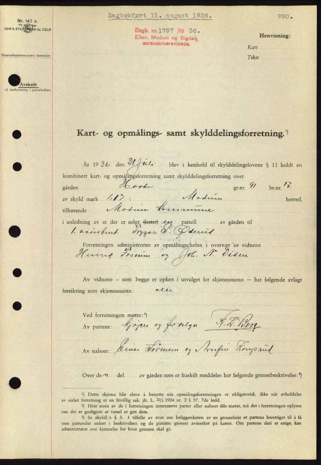 Eiker, Modum og Sigdal sorenskriveri, SAKO/A-123/G/Ga/Gab/L0032: Pantebok nr. A2, 1936-1936, Dagboknr: 1797/1936