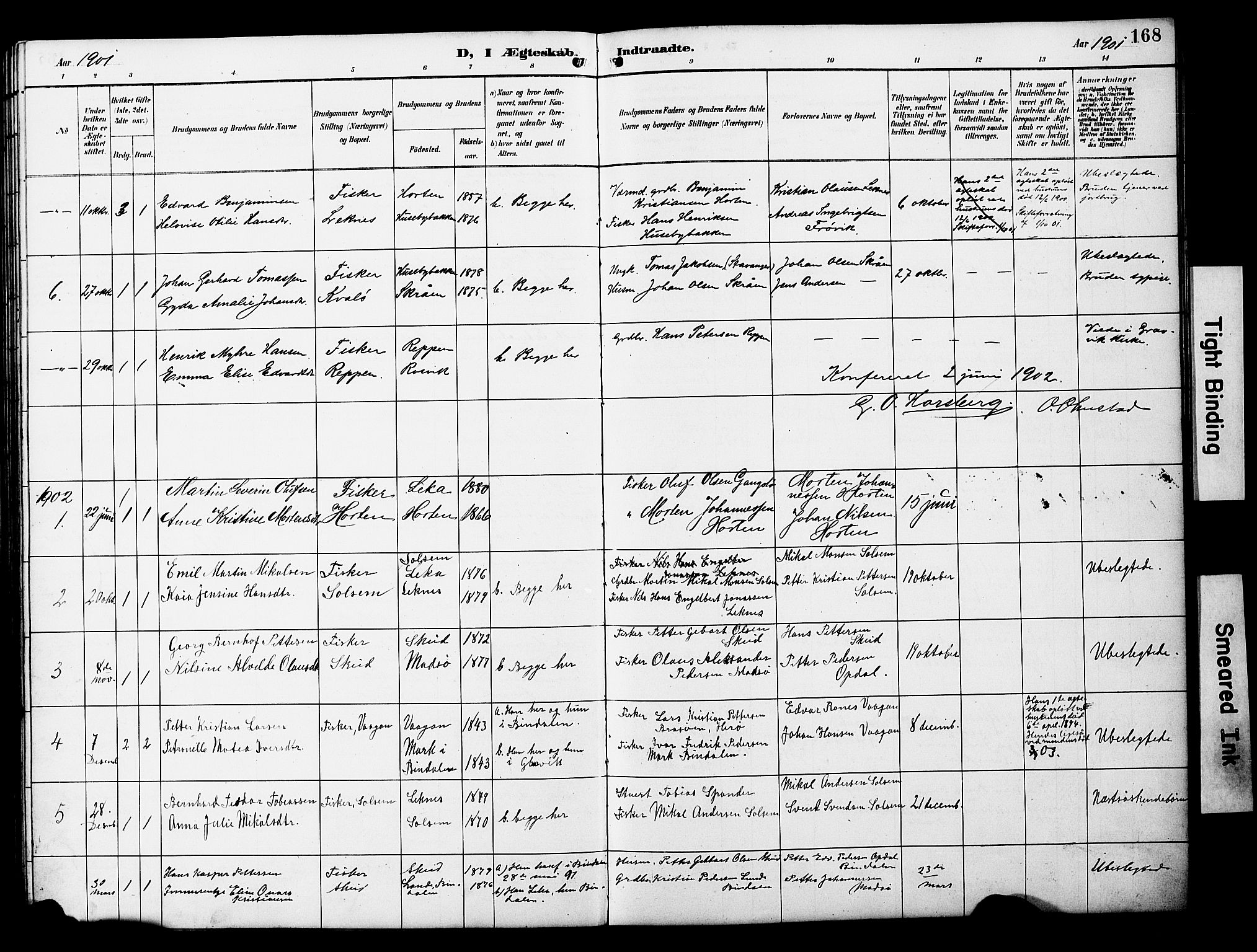 Ministerialprotokoller, klokkerbøker og fødselsregistre - Nord-Trøndelag, SAT/A-1458/788/L0701: Klokkerbok nr. 788C01, 1888-1913, s. 168