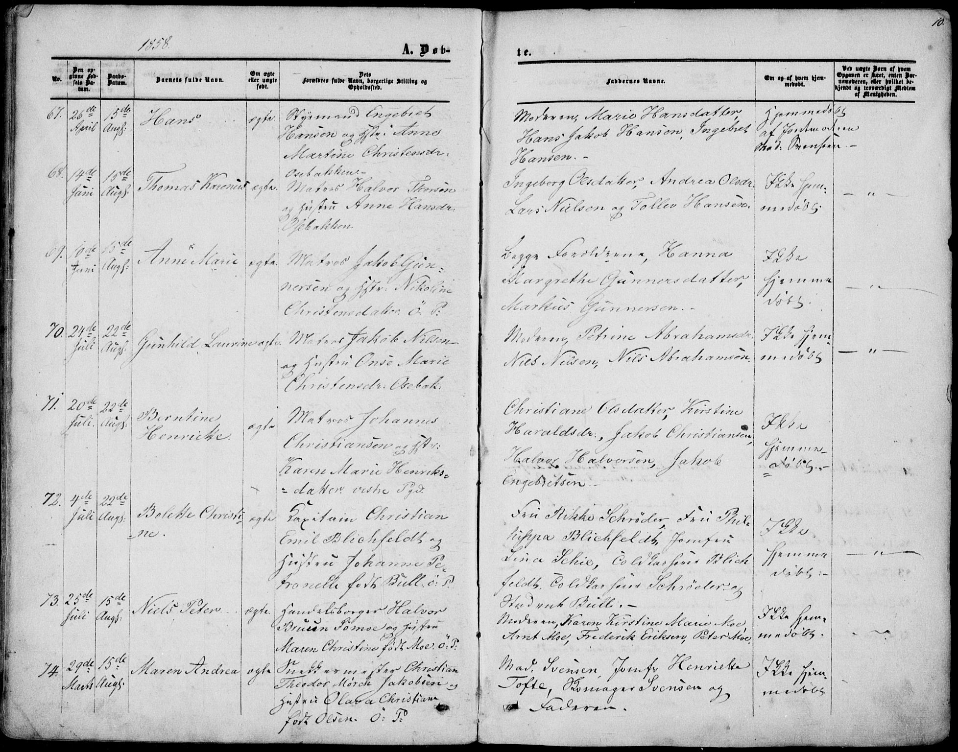 Porsgrunn kirkebøker , AV/SAKO-A-104/F/Fa/L0007: Ministerialbok nr. 7, 1858-1877, s. 10