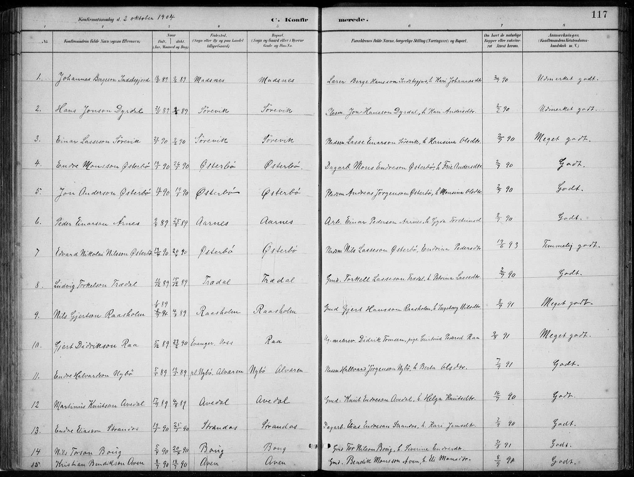 Lavik sokneprestembete, SAB/A-80901: Klokkerbok nr. A 2, 1882-1910, s. 117