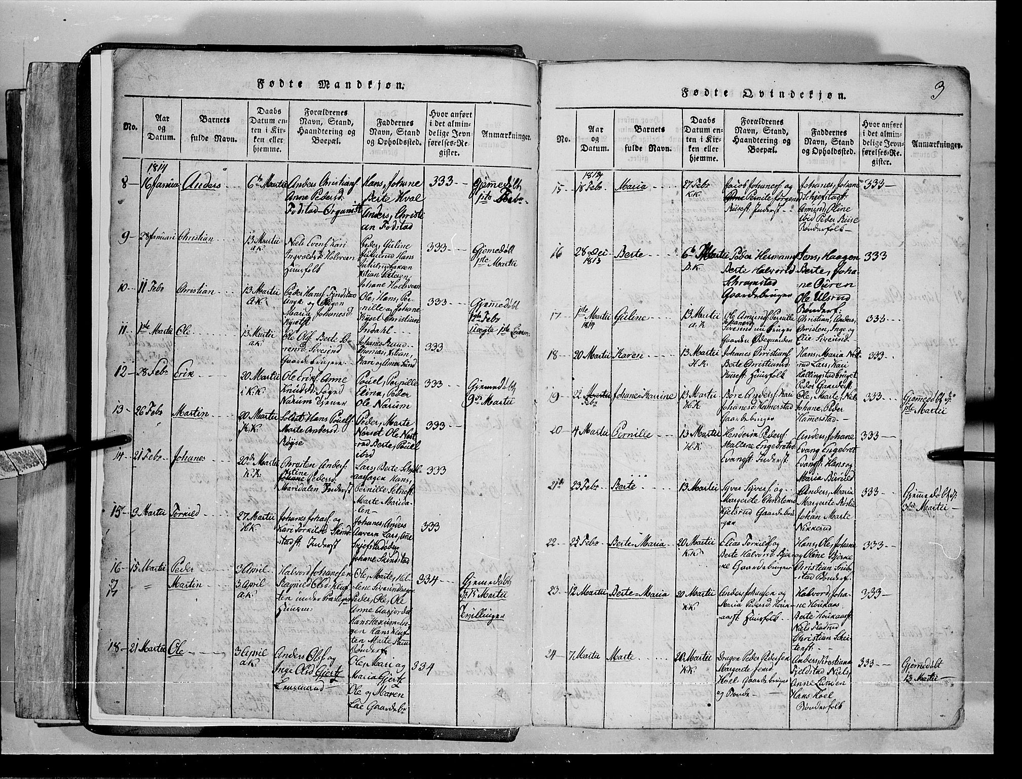Toten prestekontor, SAH/PREST-102/H/Ha/Hab/L0001: Klokkerbok nr. 1, 1814-1820, s. 3