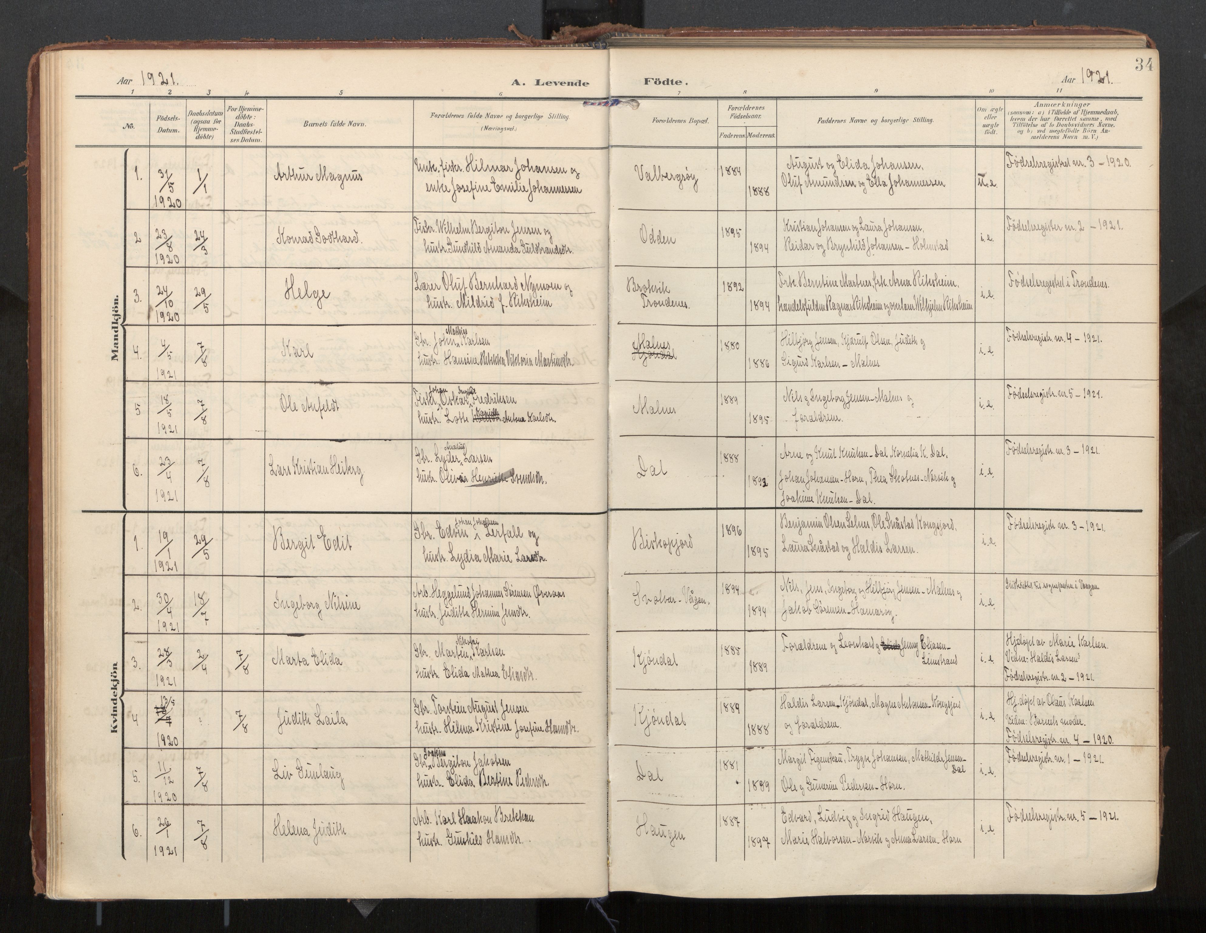 Ministerialprotokoller, klokkerbøker og fødselsregistre - Nordland, AV/SAT-A-1459/884/L1194: Ministerialbok nr. 884A02, 1906-1937, s. 34